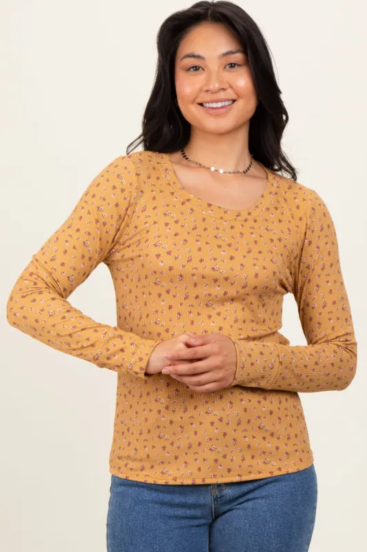 Yellow Floral Ribbed Long Sleeve Top sold by Pinkblush