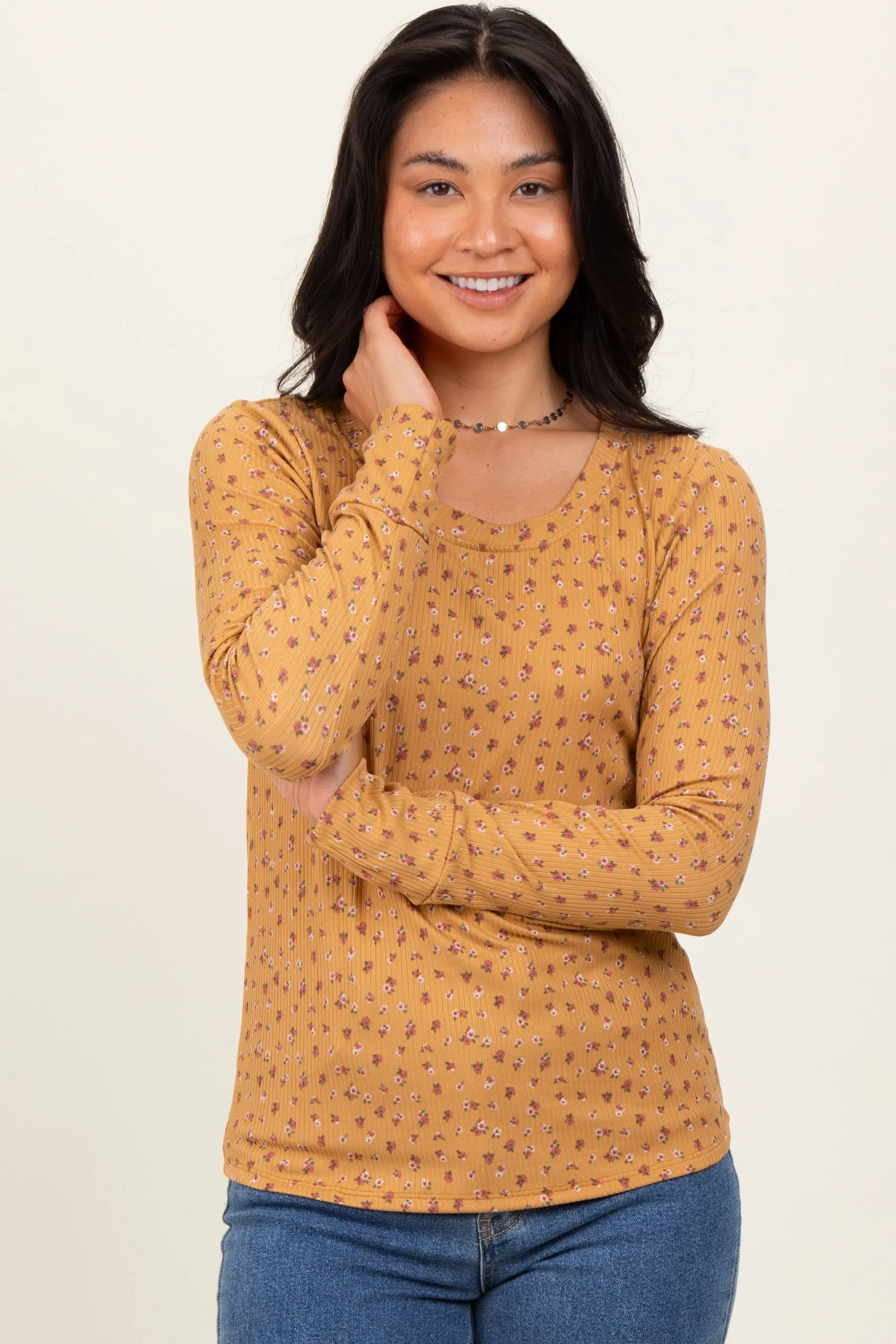 Yellow Floral Ribbed Long Sleeve Top sold by Pinkblush product image thumbnail 2