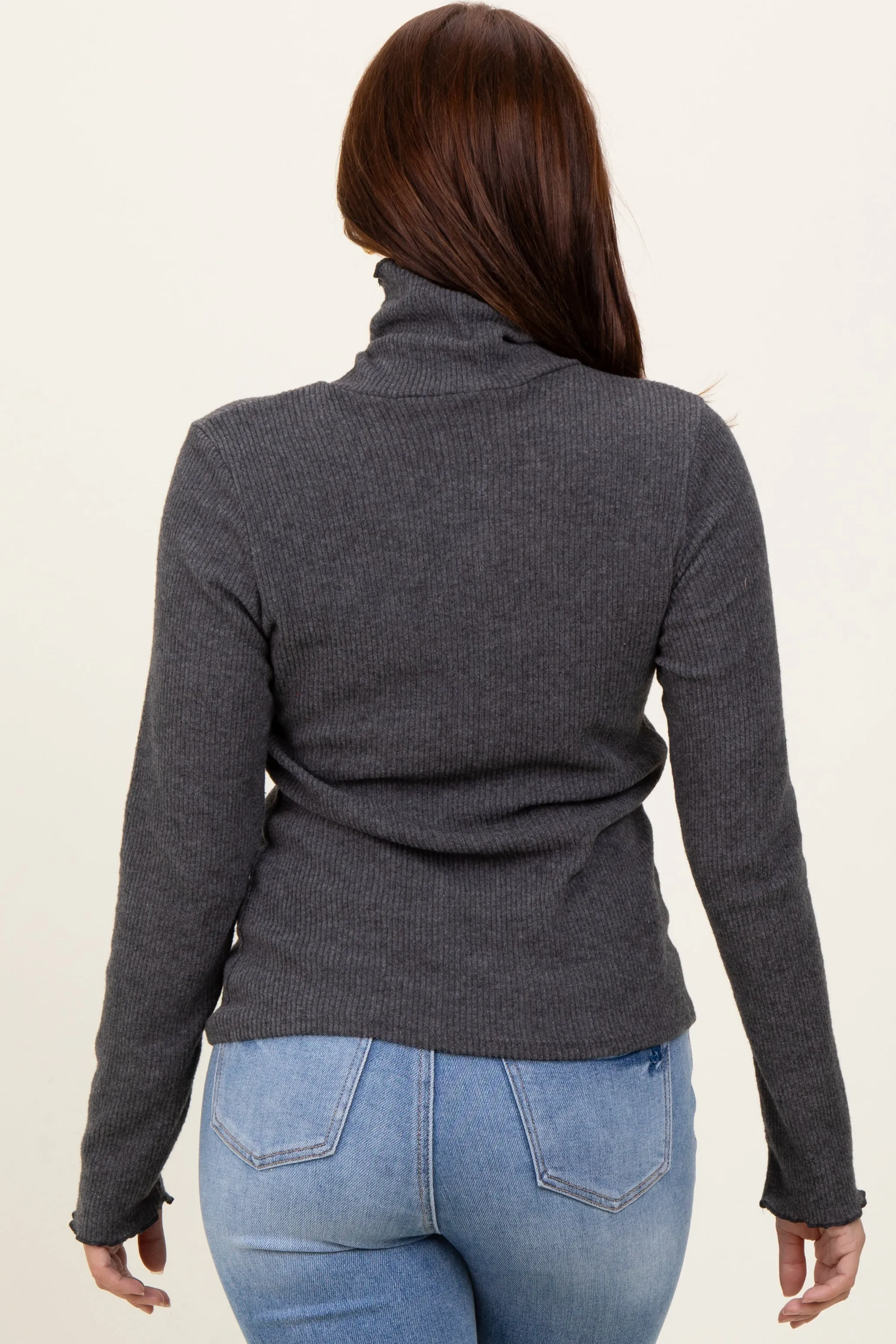 Charcoal Ribbed Knit Ruffle Edge Turtleneck Top sold by Pinkblush product image thumbnail 4