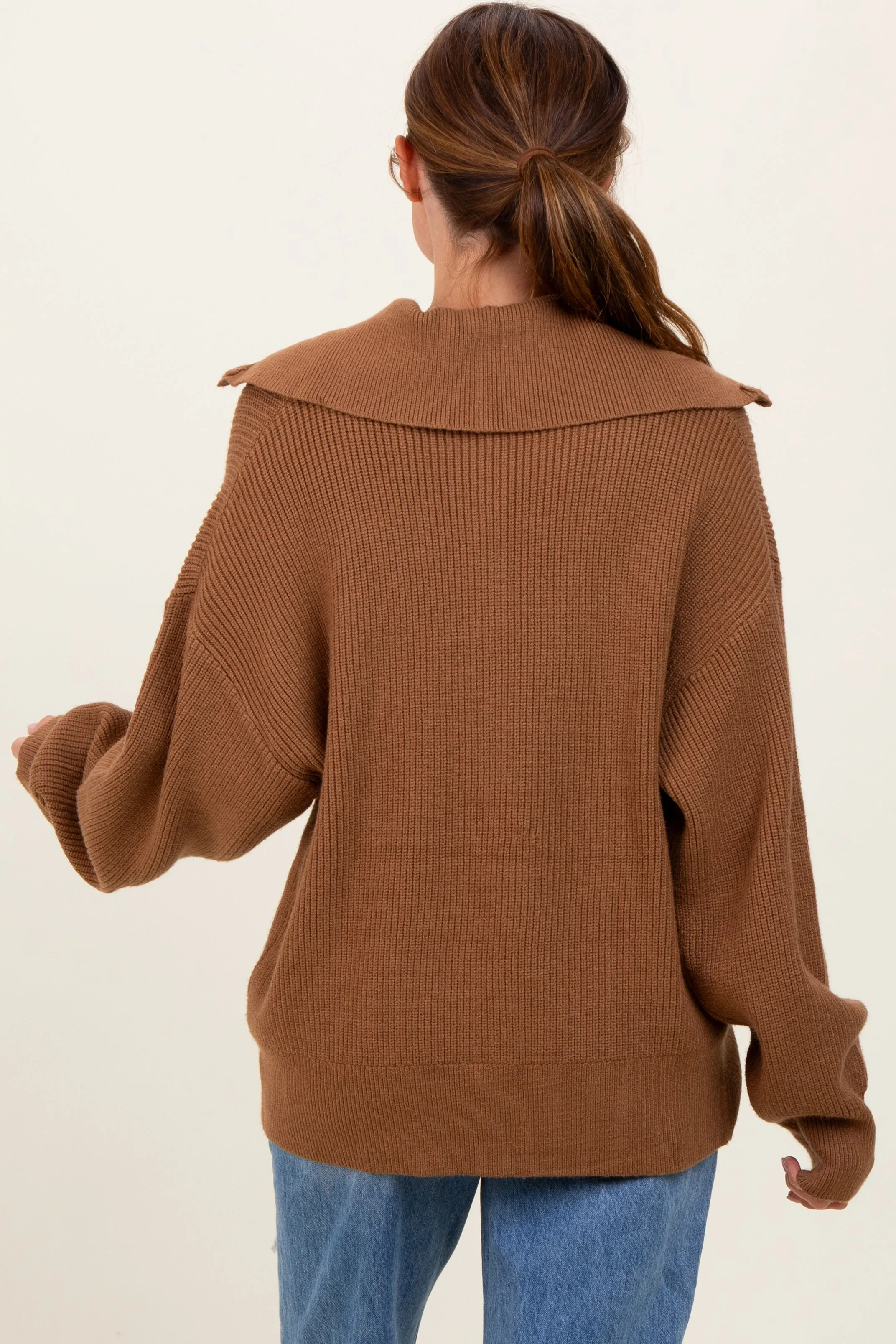 Camel Half Zip Chunky Knit Pullover Sweater sold by Pinkblush product image thumbnail 4