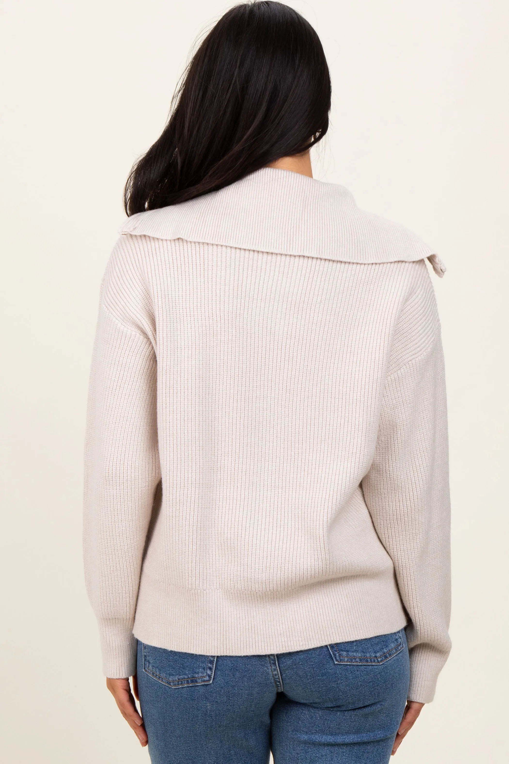 Cream Half Zip Chunky Knit Pullover Sweater sold by Pinkblush product image thumbnail 4