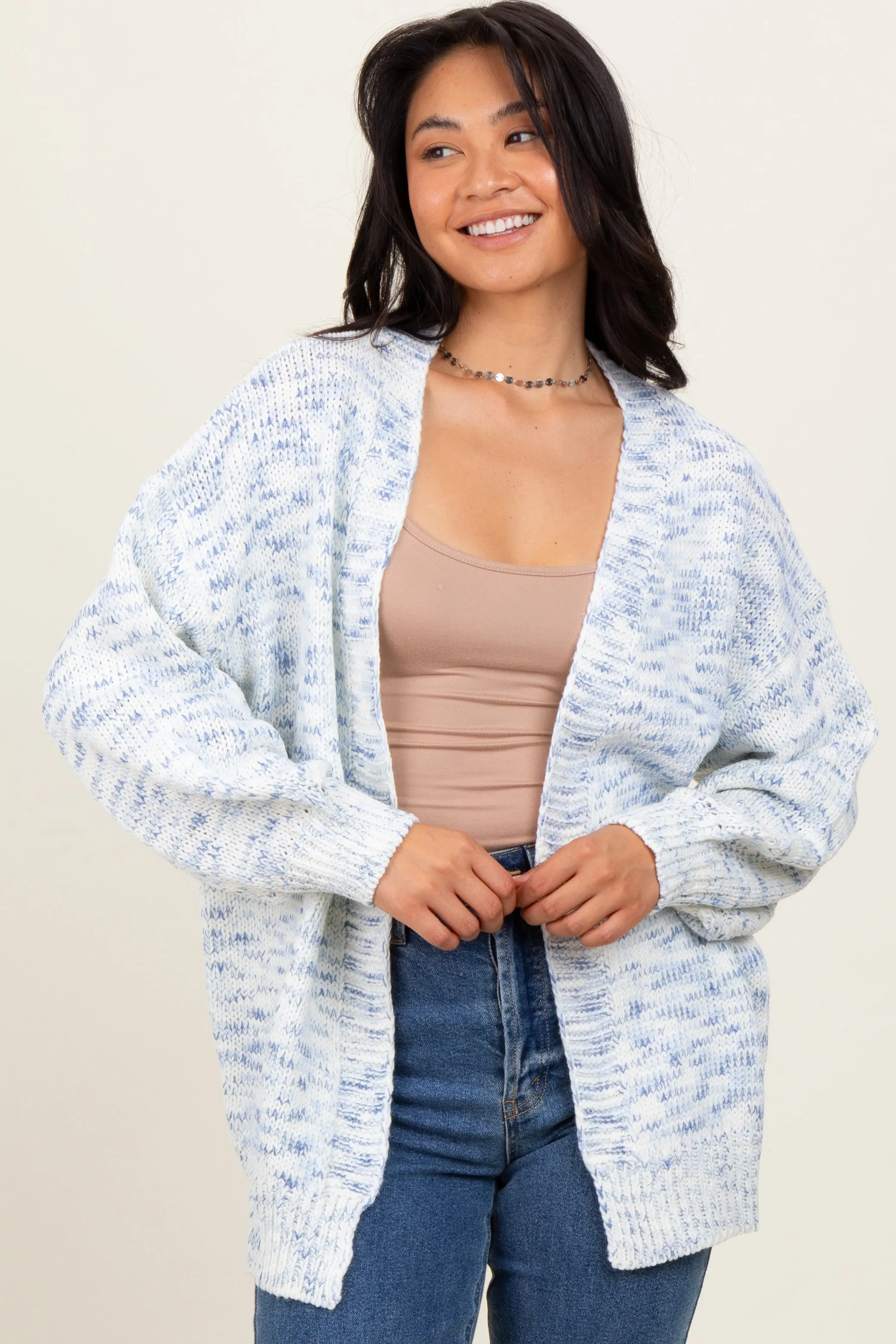 Blue Speckled Chunky Knit Oversized Cardigan sold by Pinkblush