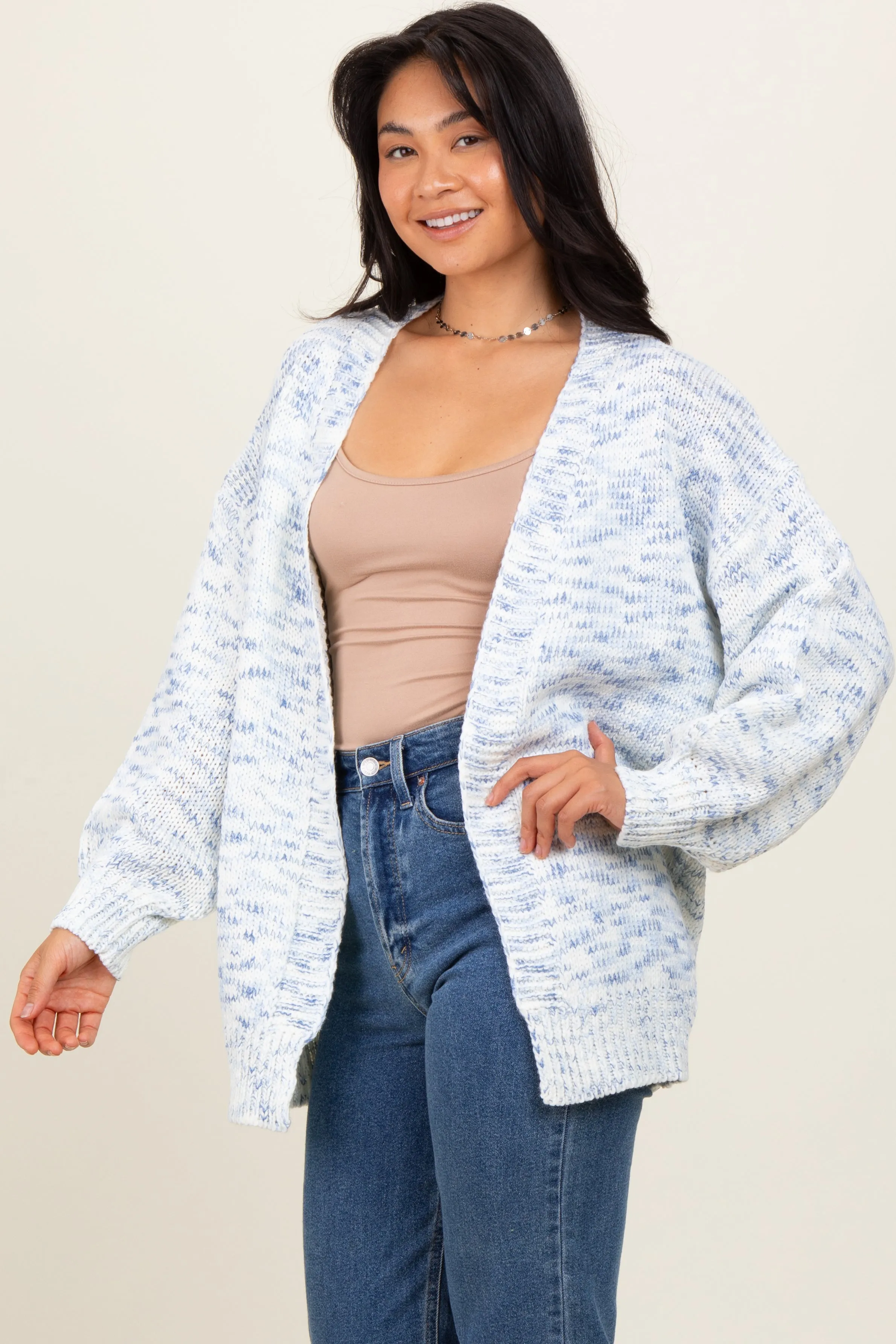 Blue Speckled Chunky Knit Oversized Cardigan sold by Pinkblush product image thumbnail 2