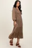 Mocha Floral Lace Trim Bubble Sleeve Maxi Dress sold by Pinkblush