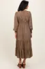Mocha Floral Lace Trim Bubble Sleeve Maxi Dress sold by Pinkblush