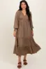 Mocha Floral Lace Trim Bubble Sleeve Maxi Dress sold by Pinkblush