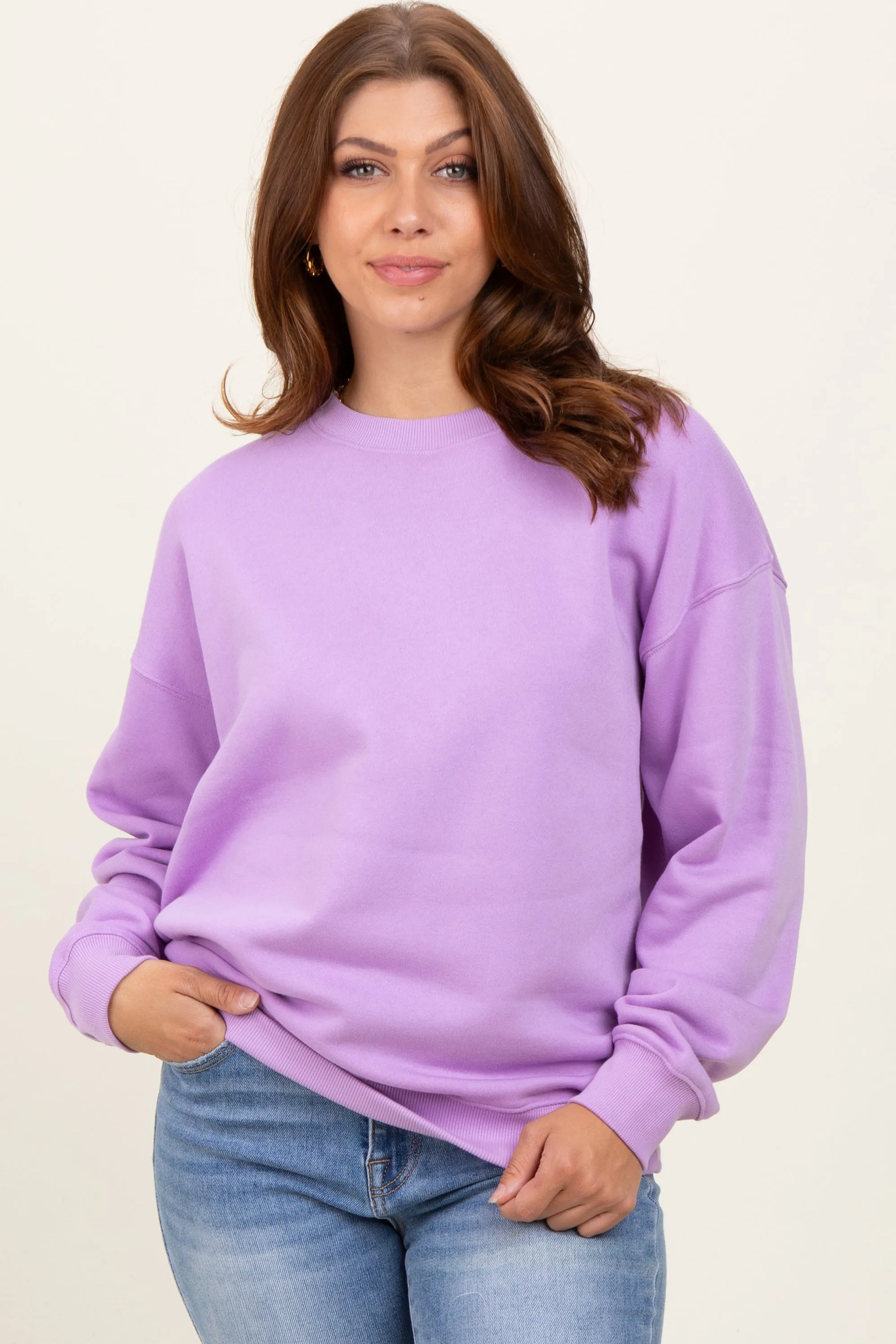 Lavender Fleece Crew Neck Relaxed Fit Sweatshirt sold by Pinkblush