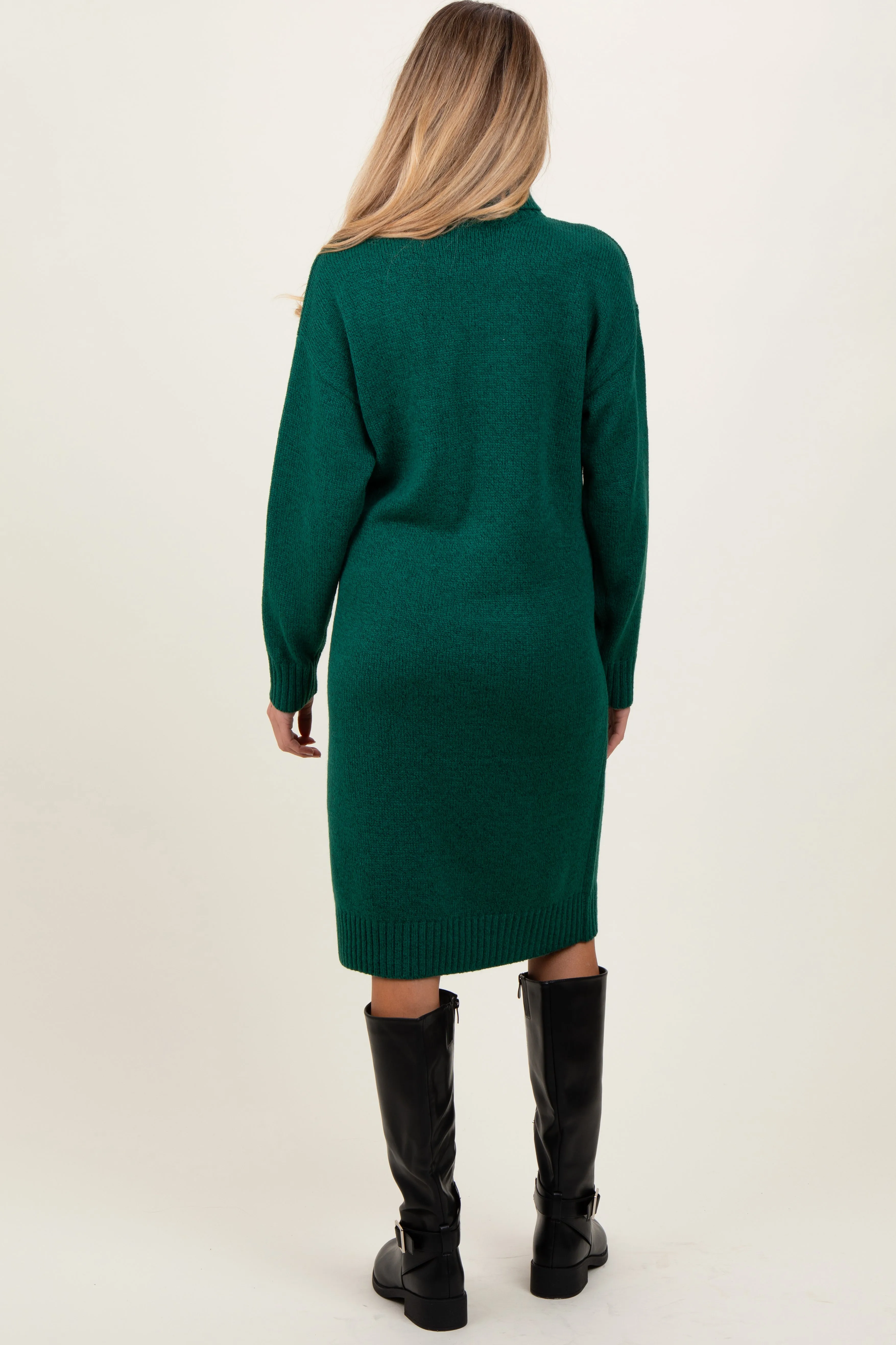 Forest Green Turtleneck Side Slit Maternity Midi Sweater Dress sold by Pinkblush product image thumbnail 4