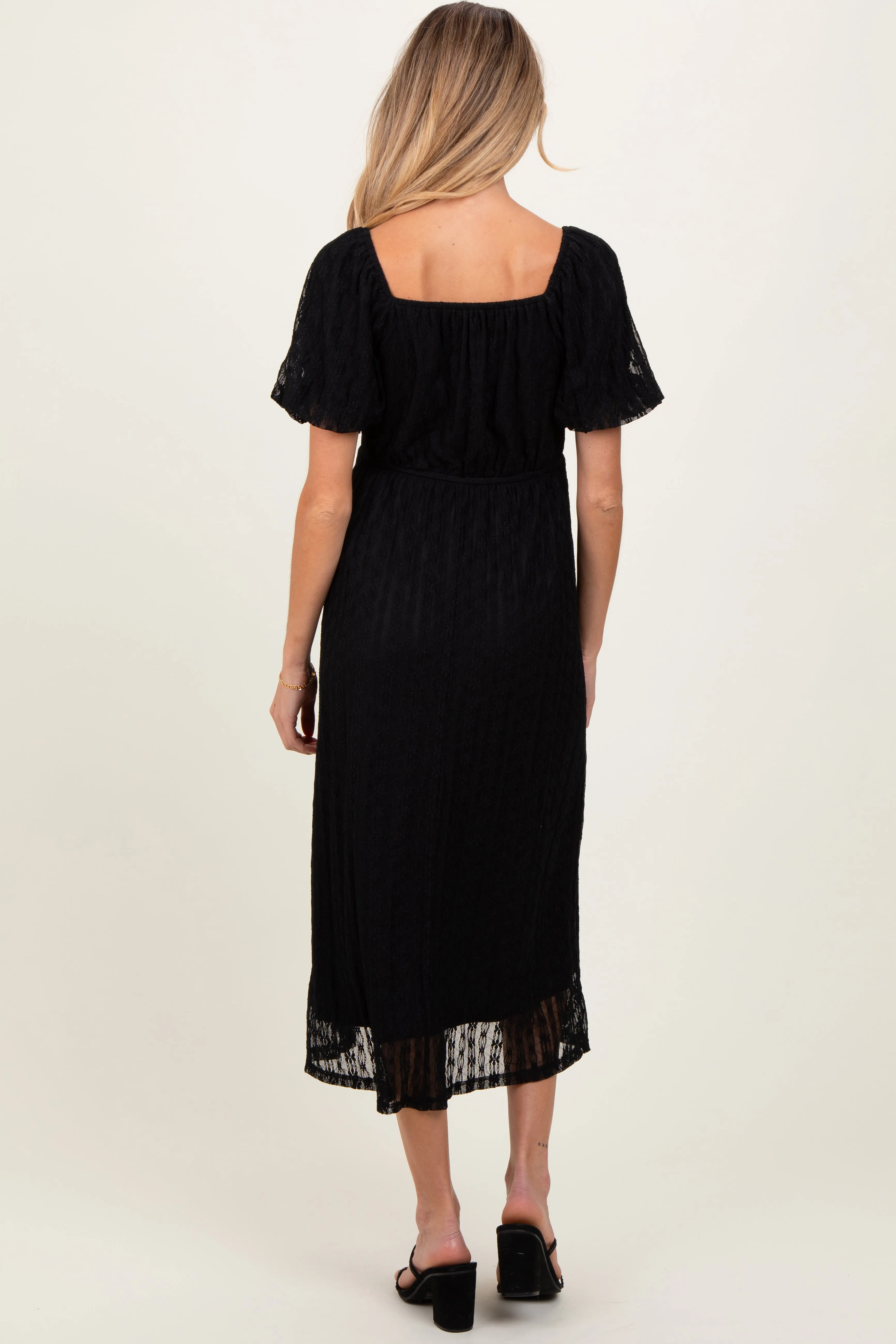 Black Lace Overlay Square Neck Maternity Midi Dress sold by Pinkblush product image thumbnail 4