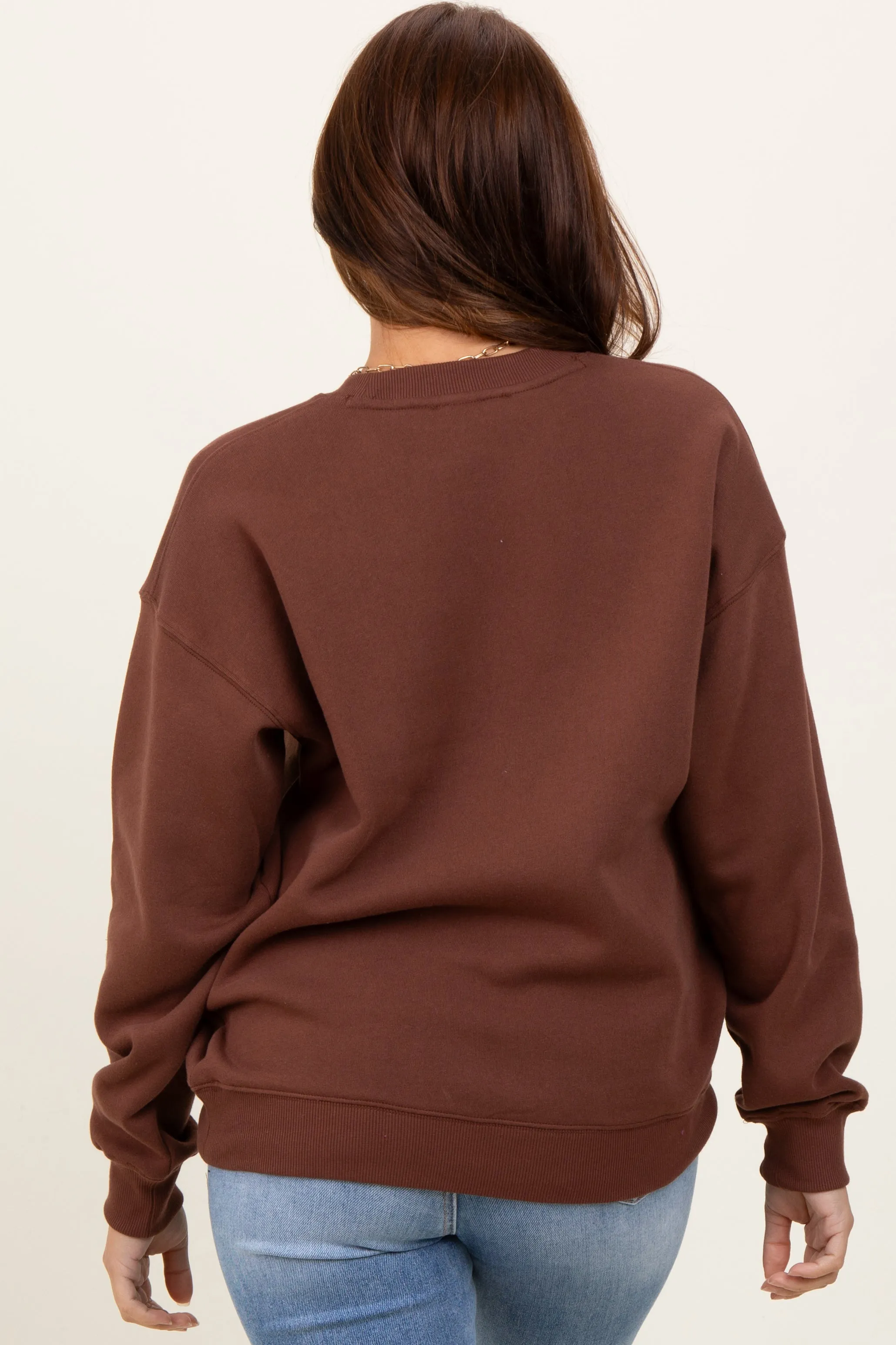 Brown Fleece Crew Neck Relaxed Fit Sweatshirt sold by Pinkblush product image thumbnail 3