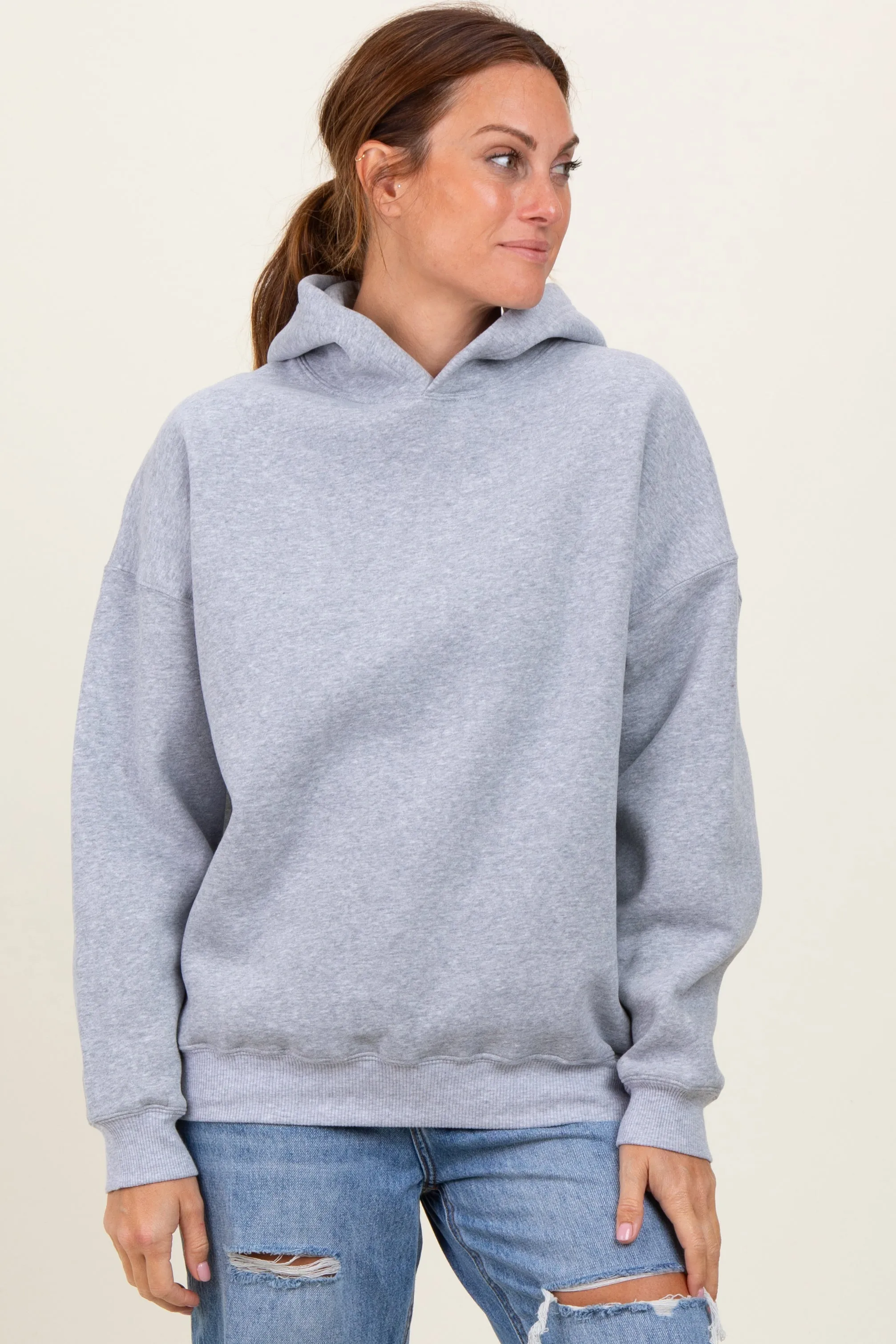 Heather Grey Fleece Oversized Pullover Hoodie sold by Pinkblush