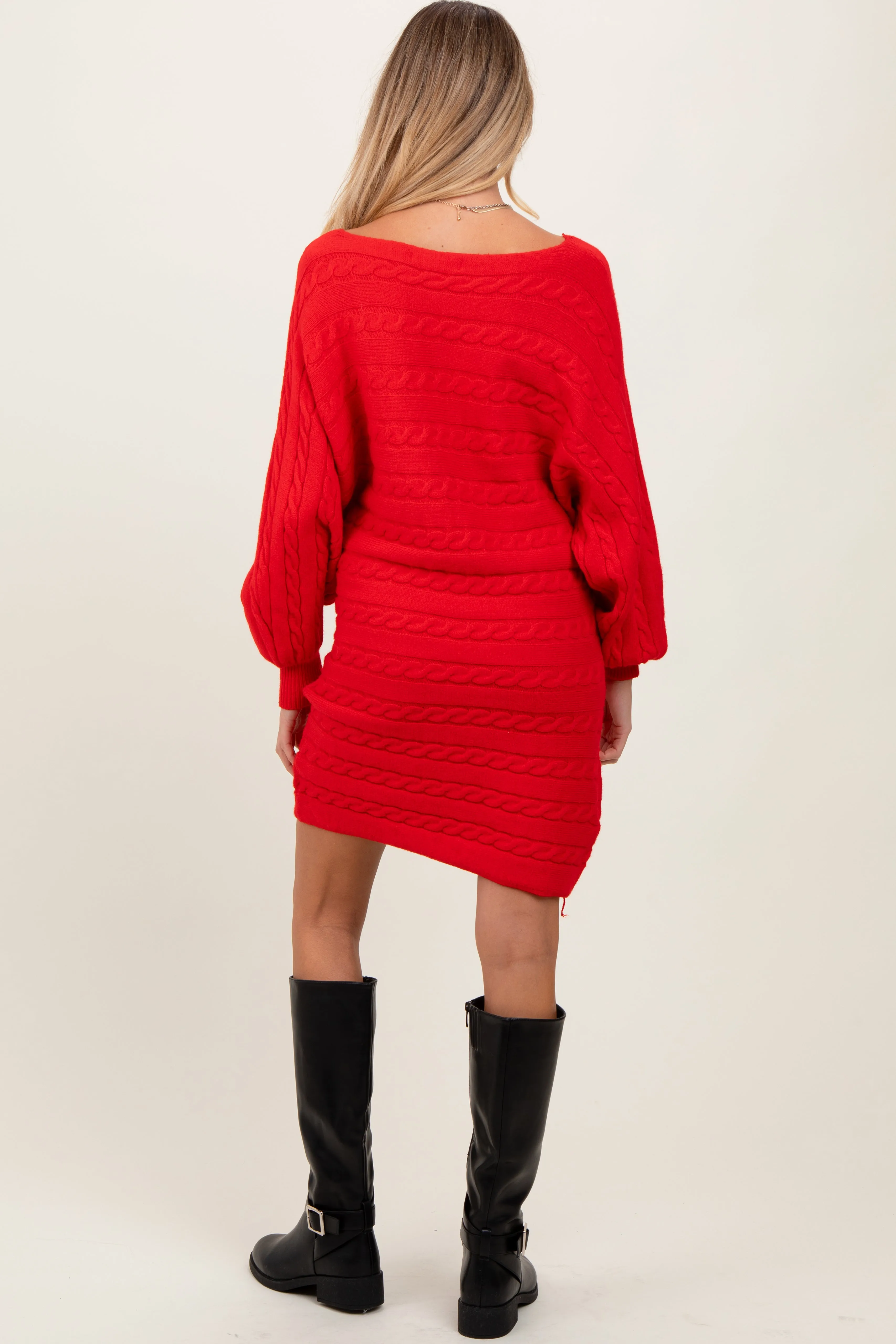 Red Cable Knit Dolman Sleeve Maternity Sweater Mini Dress sold by Pinkblush product image thumbnail 3