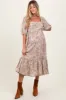 Beige Floral Pleated Bodice Maternity Midi Dress sold by Pinkblush