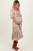 Beige Floral Pleated Bodice Maternity Midi Dress sold by Pinkblush