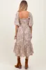 Beige Floral Pleated Bodice Maternity Midi Dress sold by Pinkblush