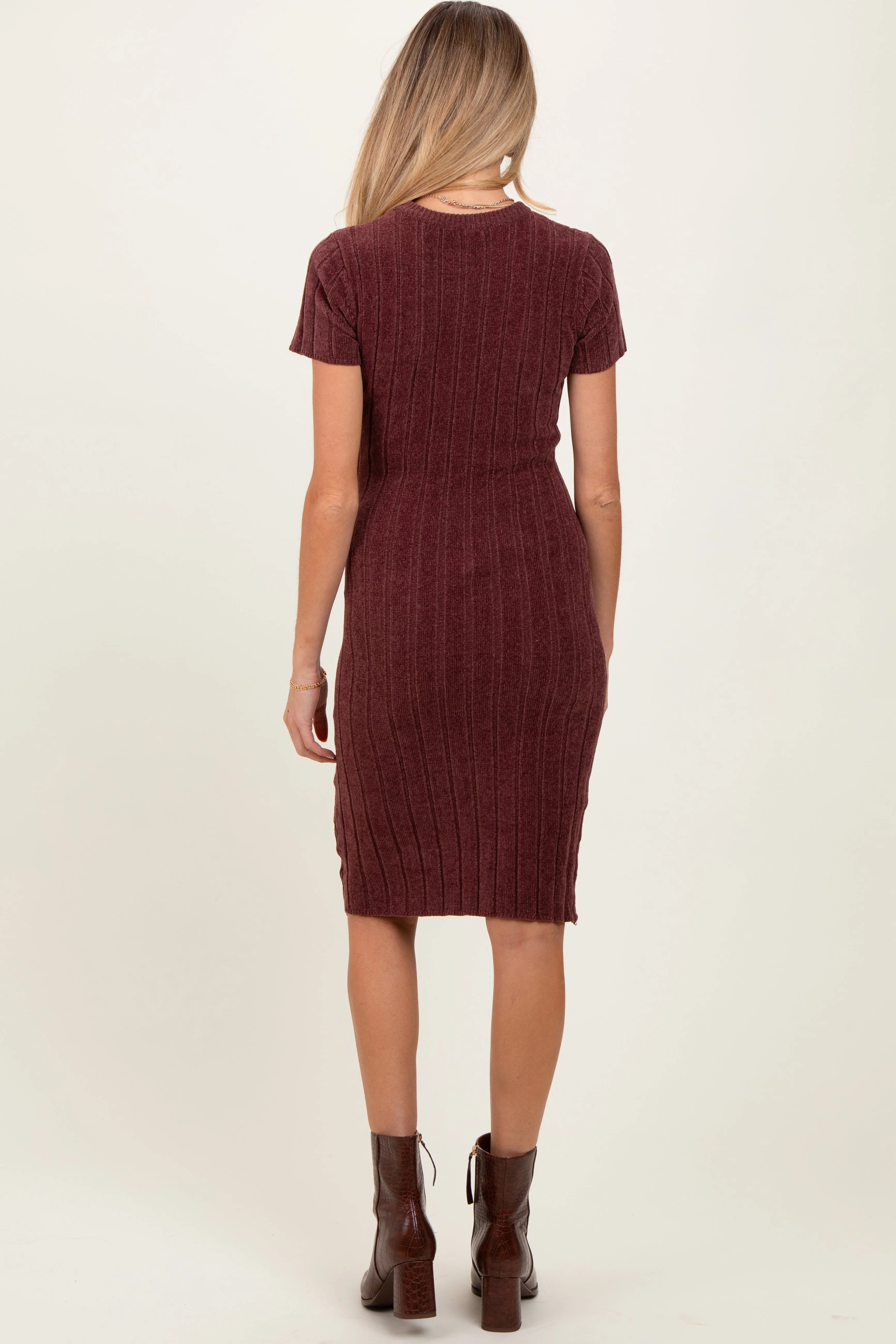 Brown Chenille Knit Short Sleeve Maternity Sweater Dress sold by Pinkblush product image thumbnail 4