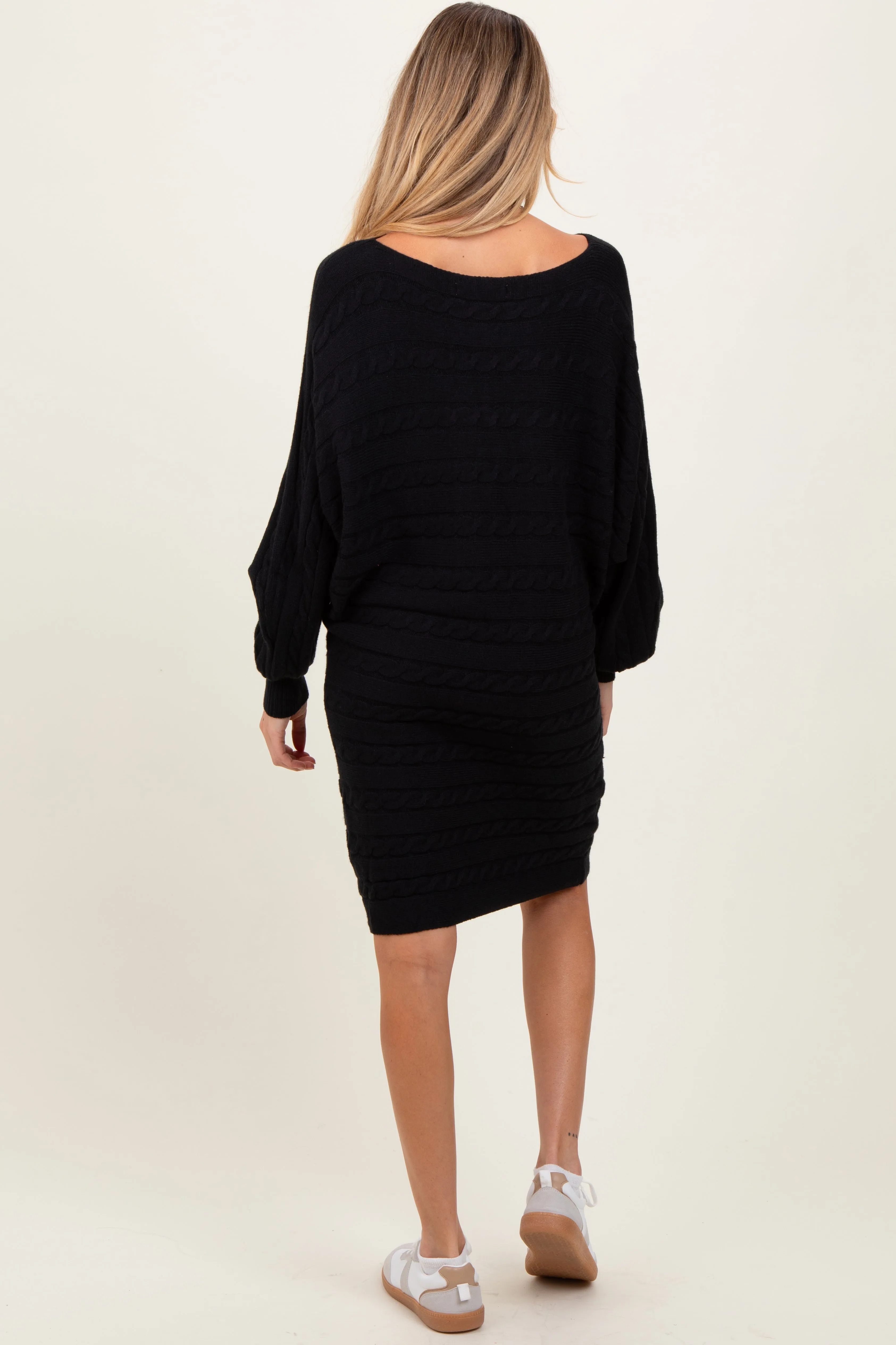 Black Cable Knit Dolman Sleeve Maternity Sweater Mini Dress sold by Pinkblush product image thumbnail 2