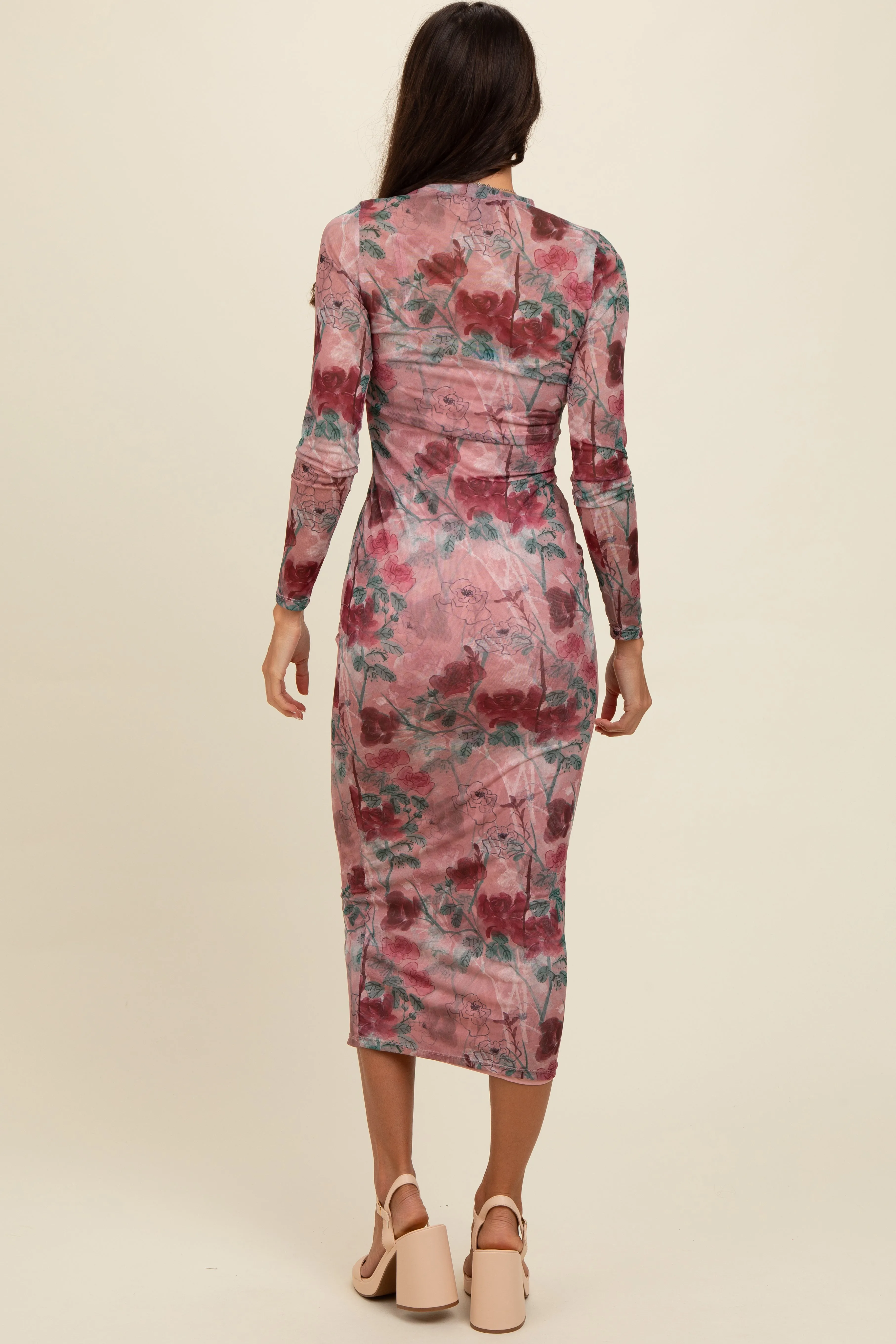 Mauve Floral Printed Mesh Overlay Maxi Dress sold by Pinkblush product image thumbnail 4