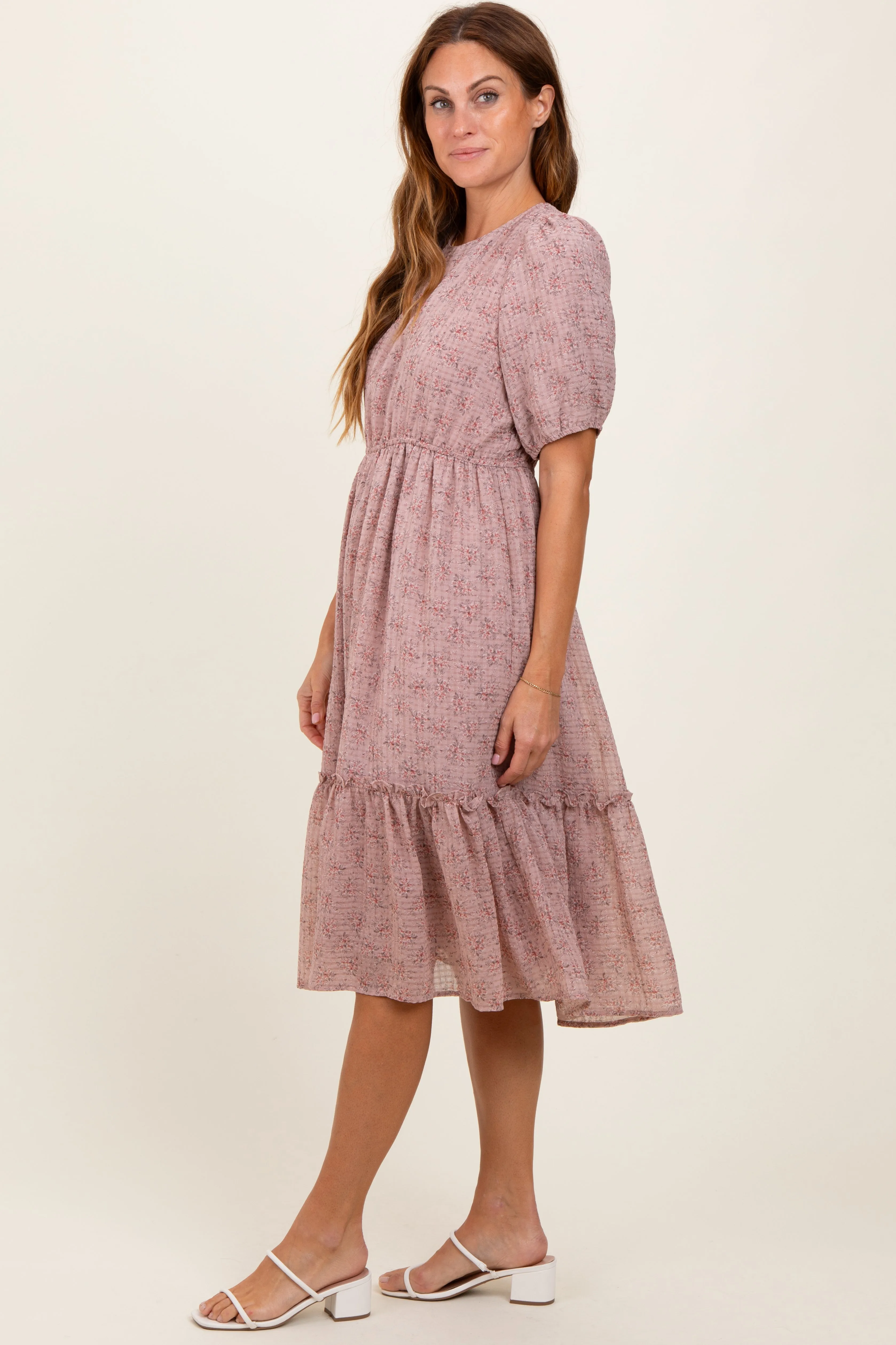 Mauve Printed Textured Midi Dress sold by Pinkblush product image thumbnail 2