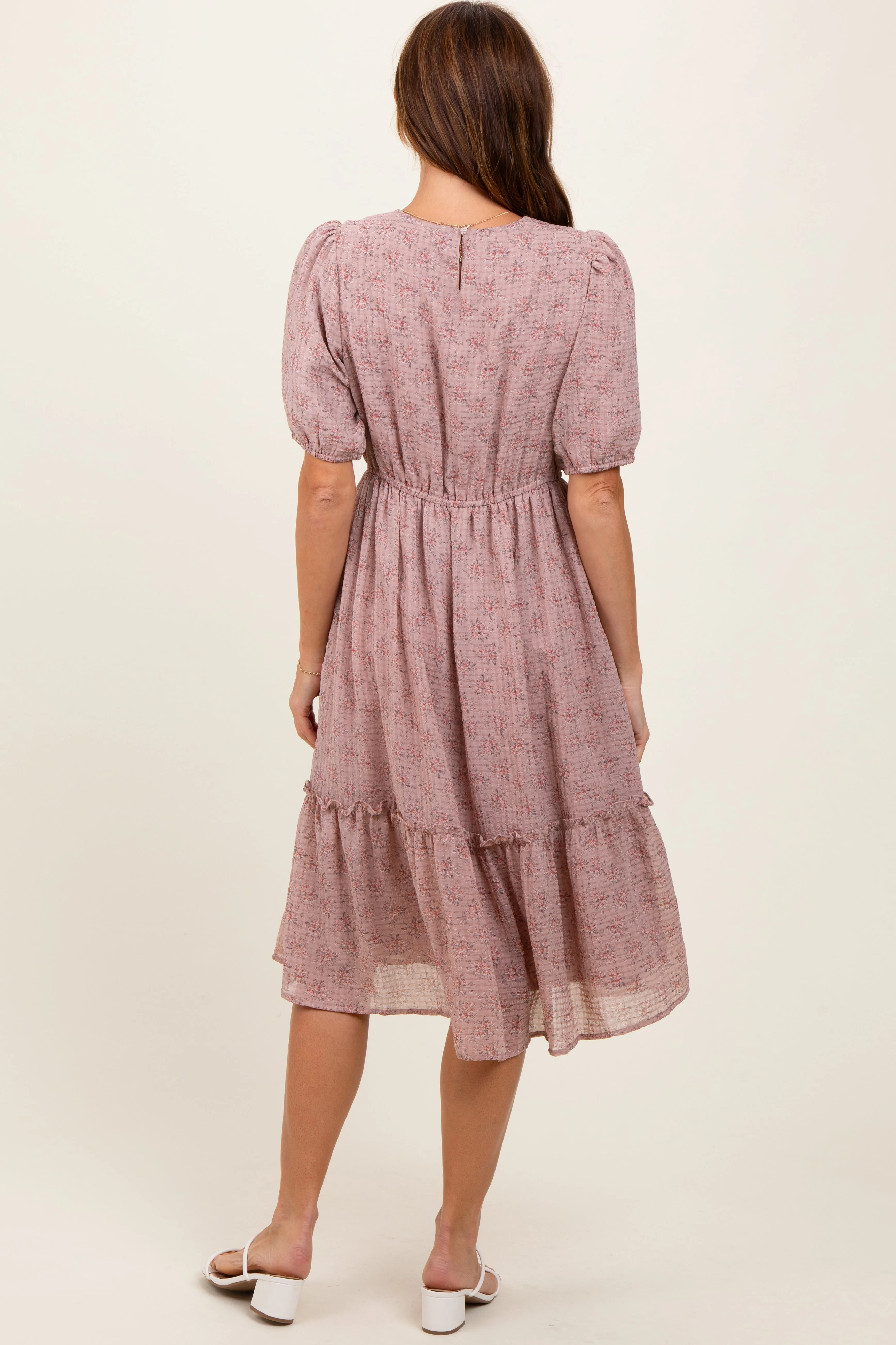 Mauve Printed Textured Midi Dress sold by Pinkblush product image thumbnail 3