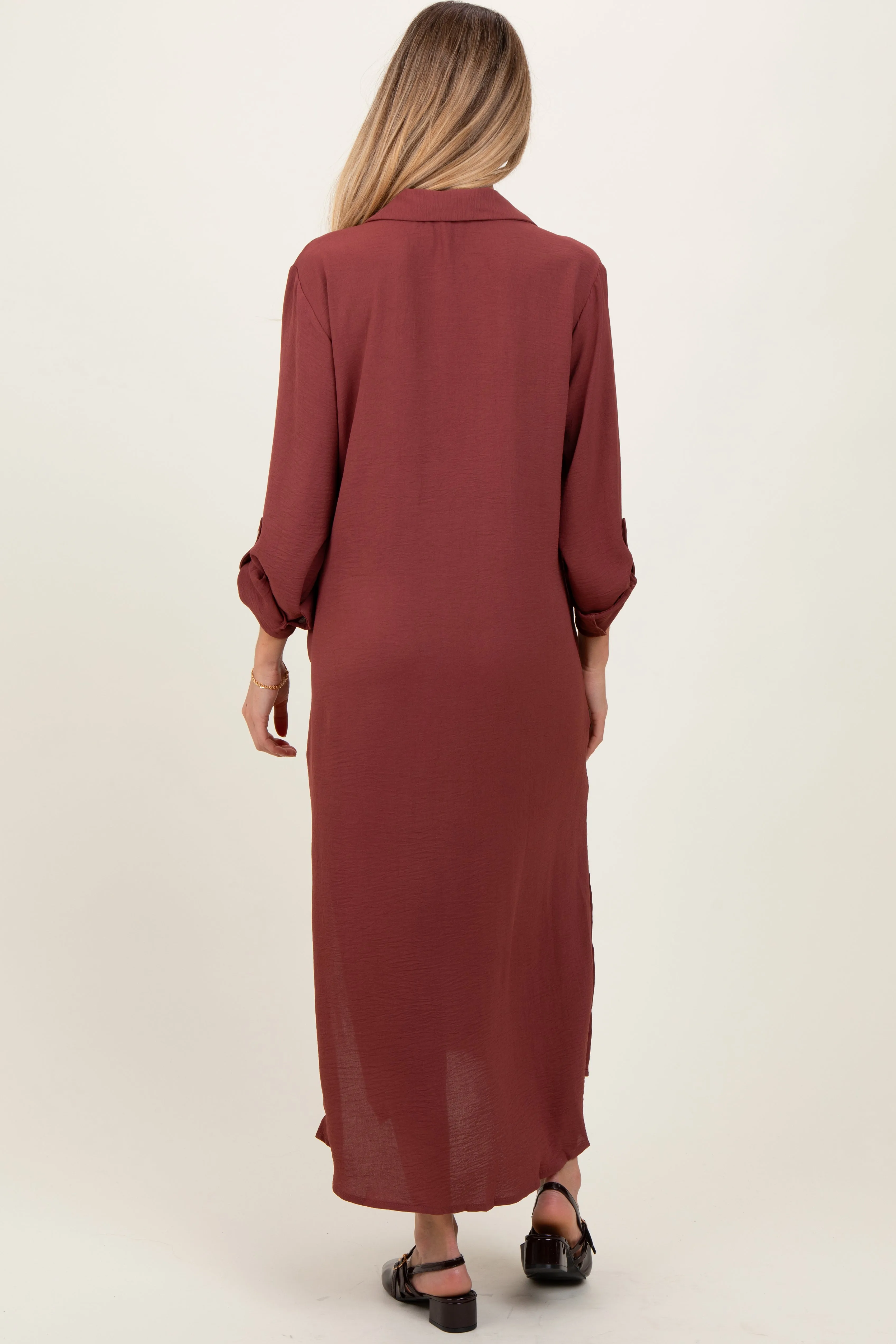 Rust Long Sleeve Button Down Maternity Maxi Dress sold by Pinkblush product image thumbnail 3