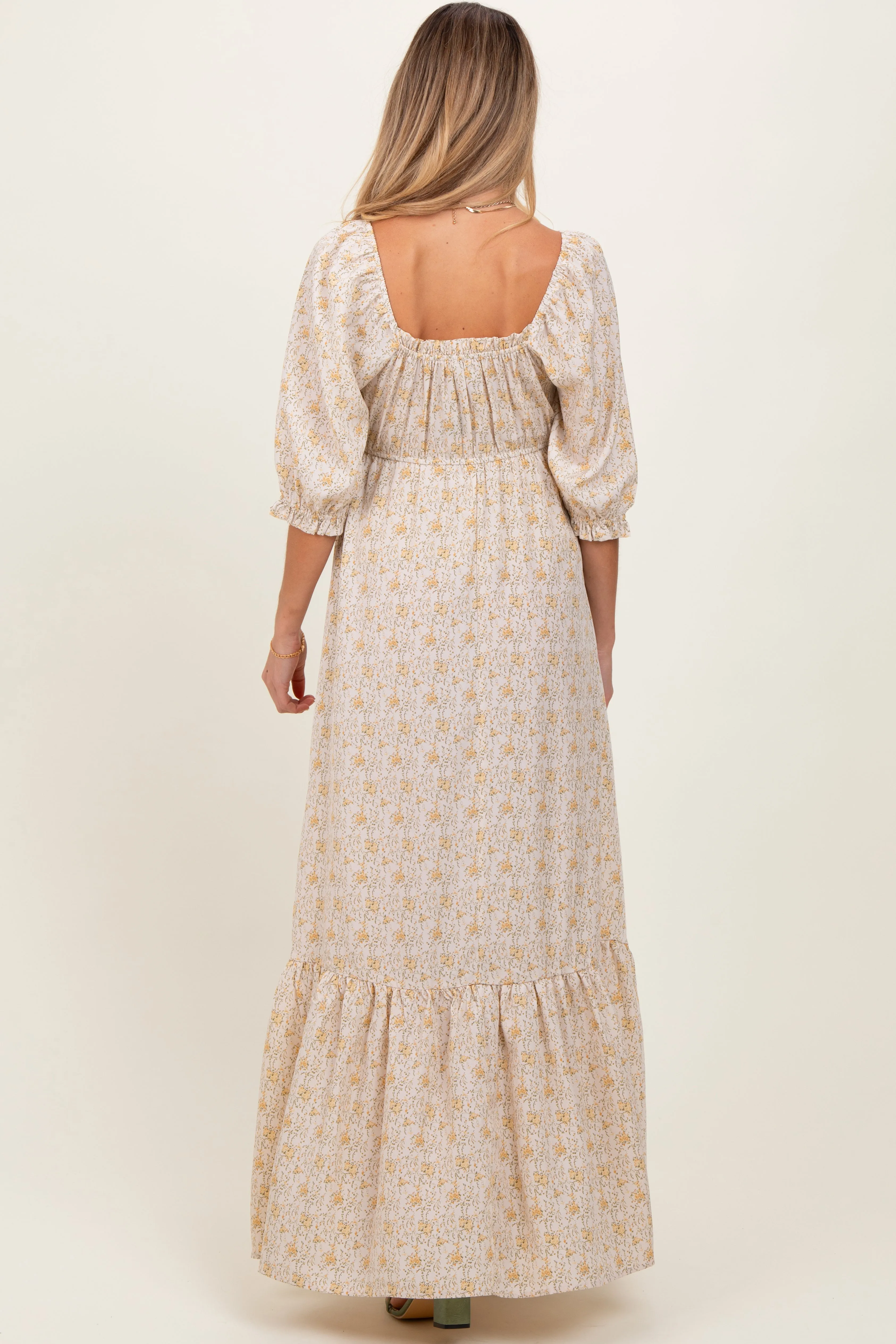 Cream Floral Sweetheart Neckline Maternity Maxi Dress sold by Pinkblush product image thumbnail 3