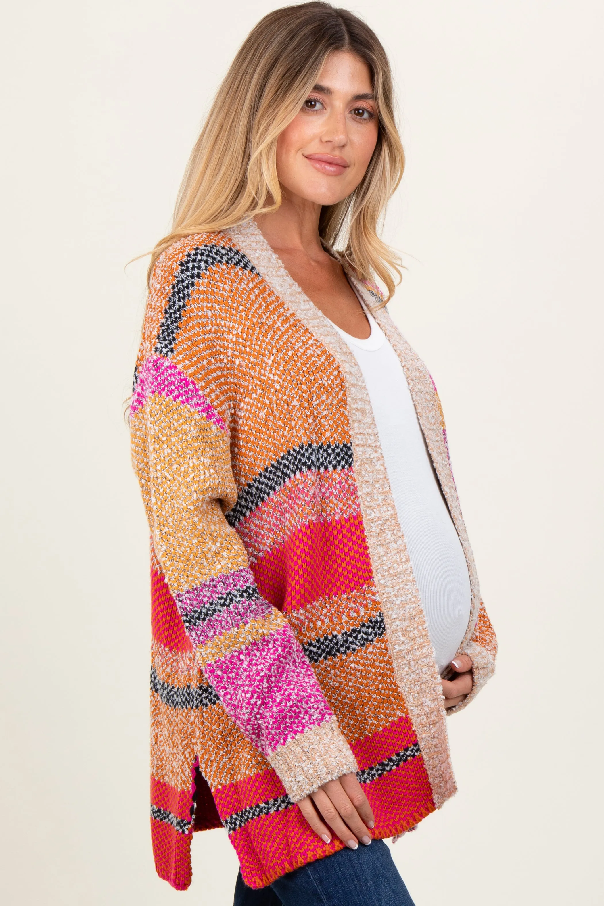 Fuchsia Oversized Colorblock Stripe Maternity Cardigan sold by Pinkblush product image thumbnail 3
