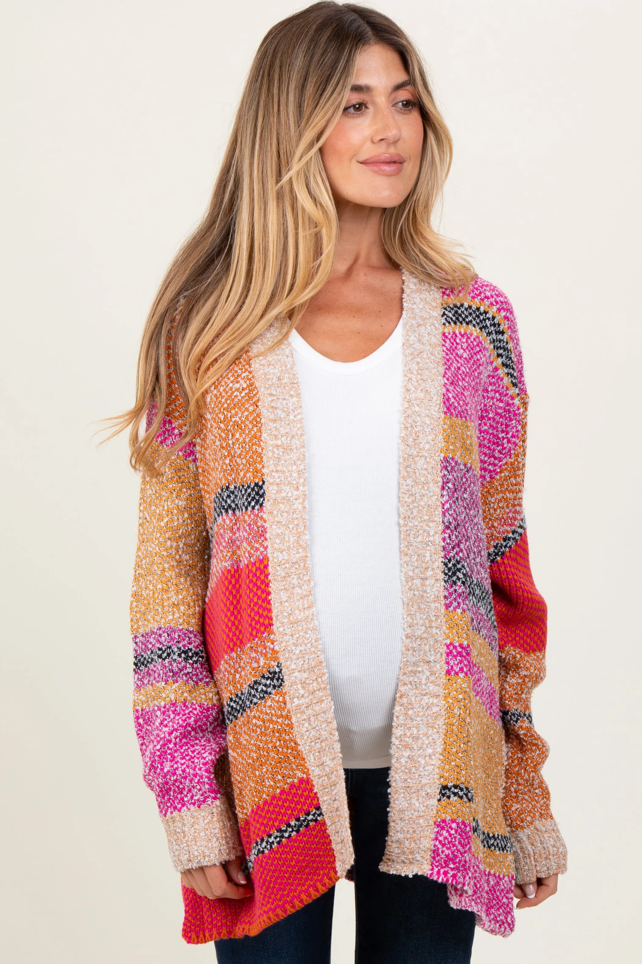 Fuchsia Oversized Colorblock Stripe Maternity Cardigan sold by Pinkblush product image thumbnail 2