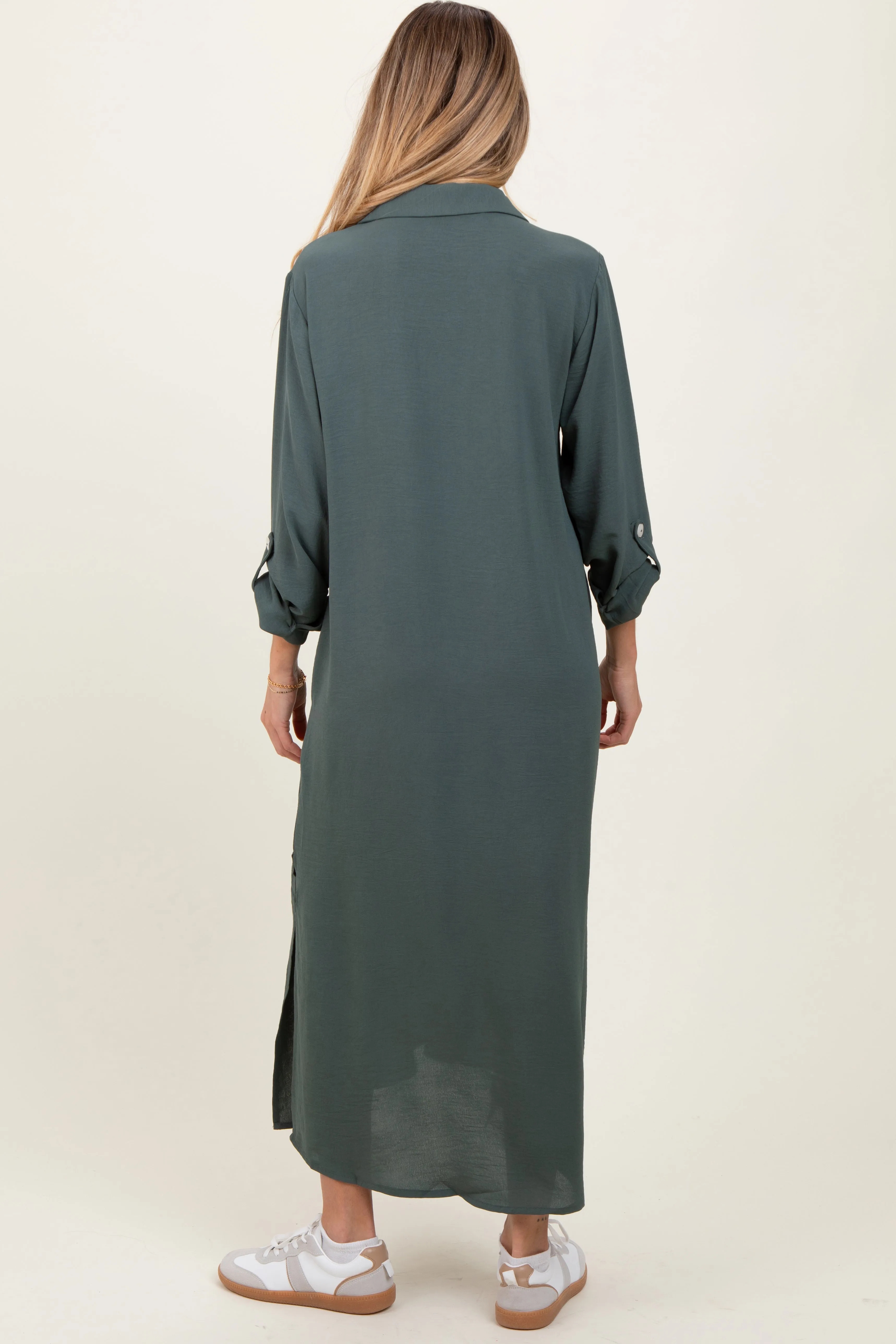 Olive Long Sleeve Button Down Maternity Maxi Dress sold by Pinkblush product image thumbnail 4