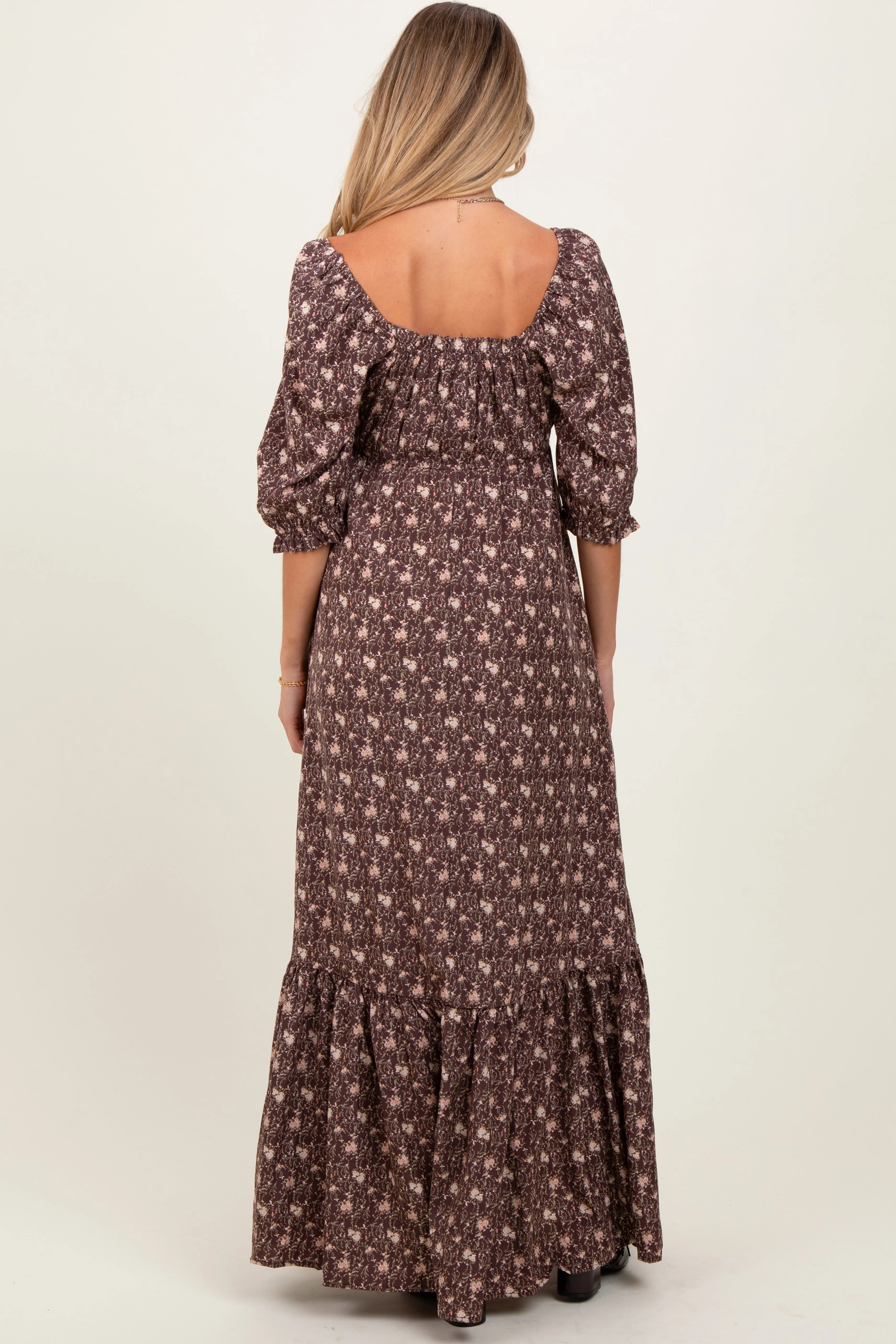 Chestnut Floral Sweetheart Neckline Maternity Maxi Dress sold by Pinkblush product image thumbnail 3