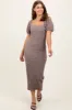 Grey Textured Square Neck Puff Sleeve Midi Dress sold by Pinkblush