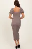 Grey Textured Square Neck Puff Sleeve Midi Dress sold by Pinkblush