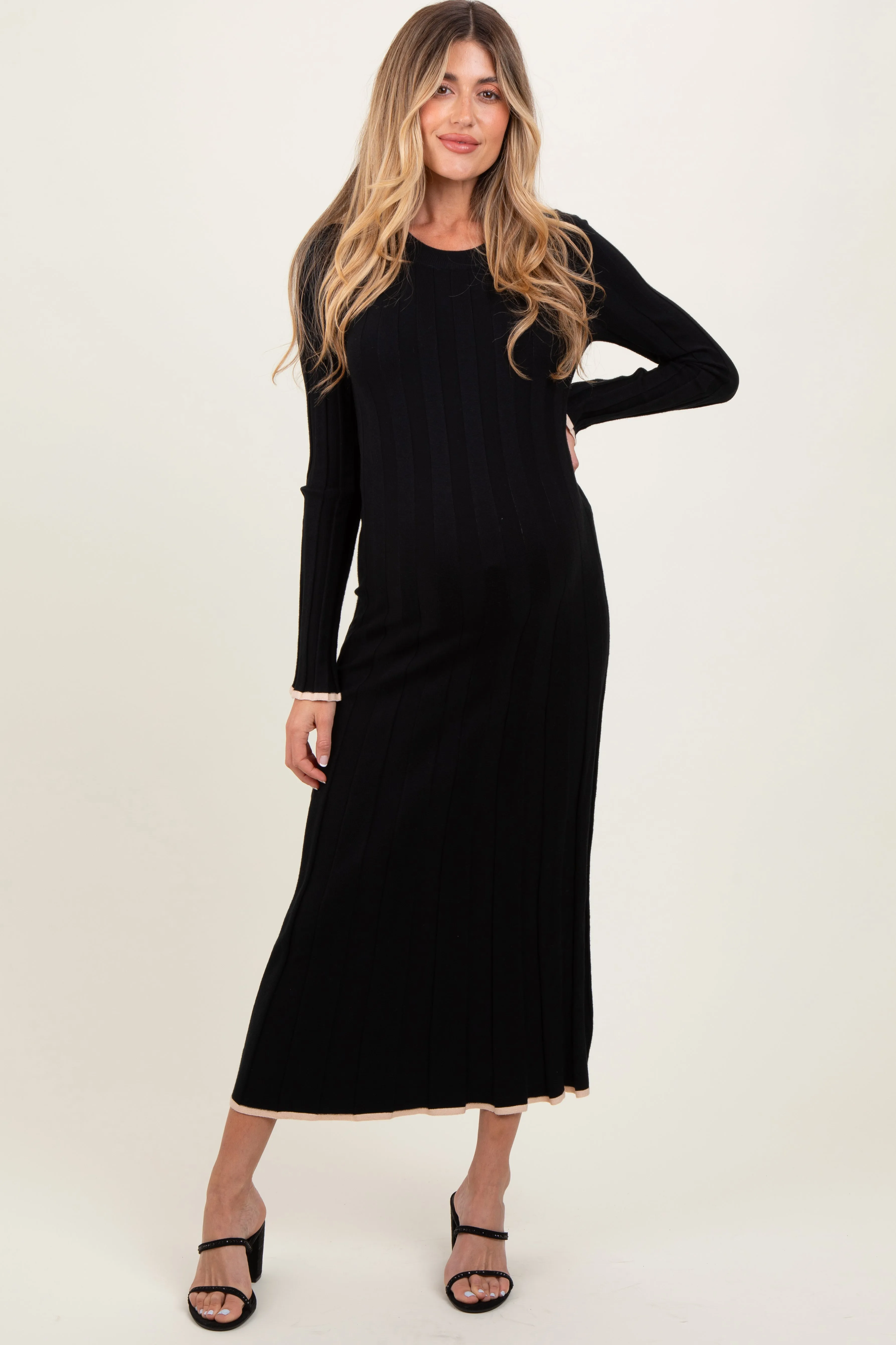 Black Ribbed Knit Maternity Maxi Sweater Dress sold by Pinkblush