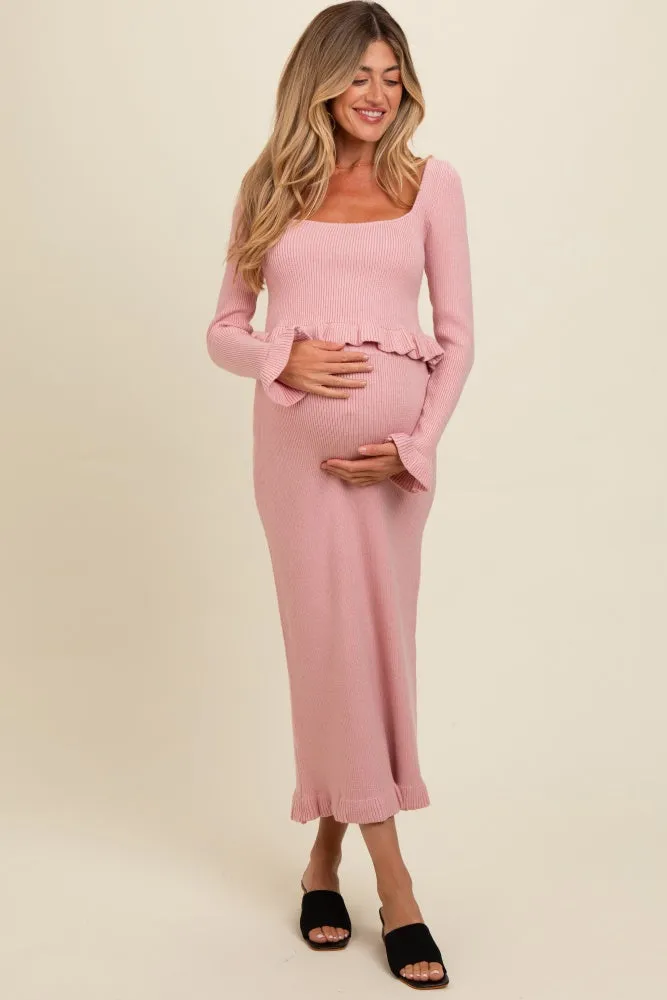 Pink Ruffle Hem Knit Top And Midi Skirt Maternity Set sold by Pinkblush
