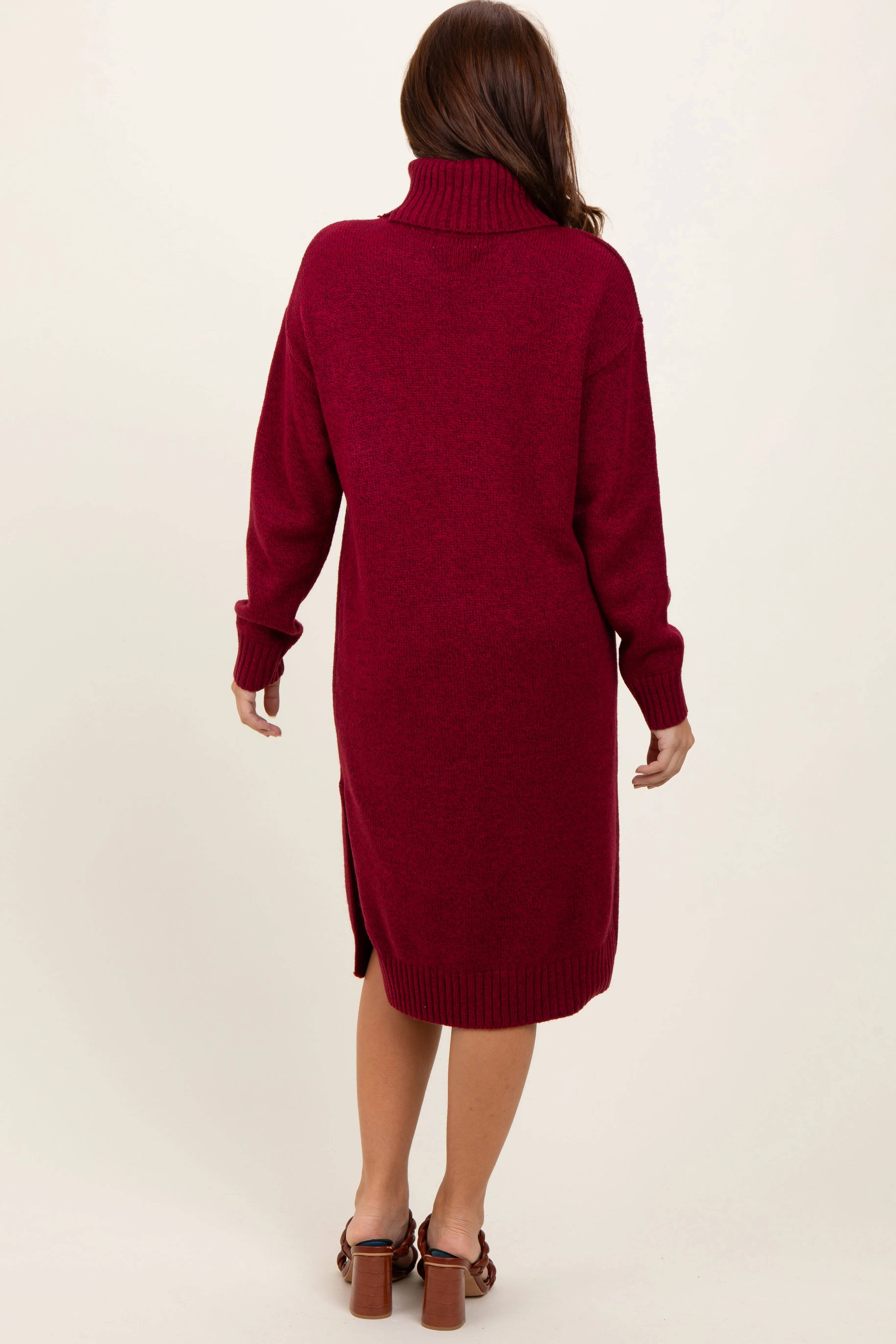 Burgundy Turtleneck Side Slit Midi Sweater Dress sold by Pinkblush product image thumbnail 3