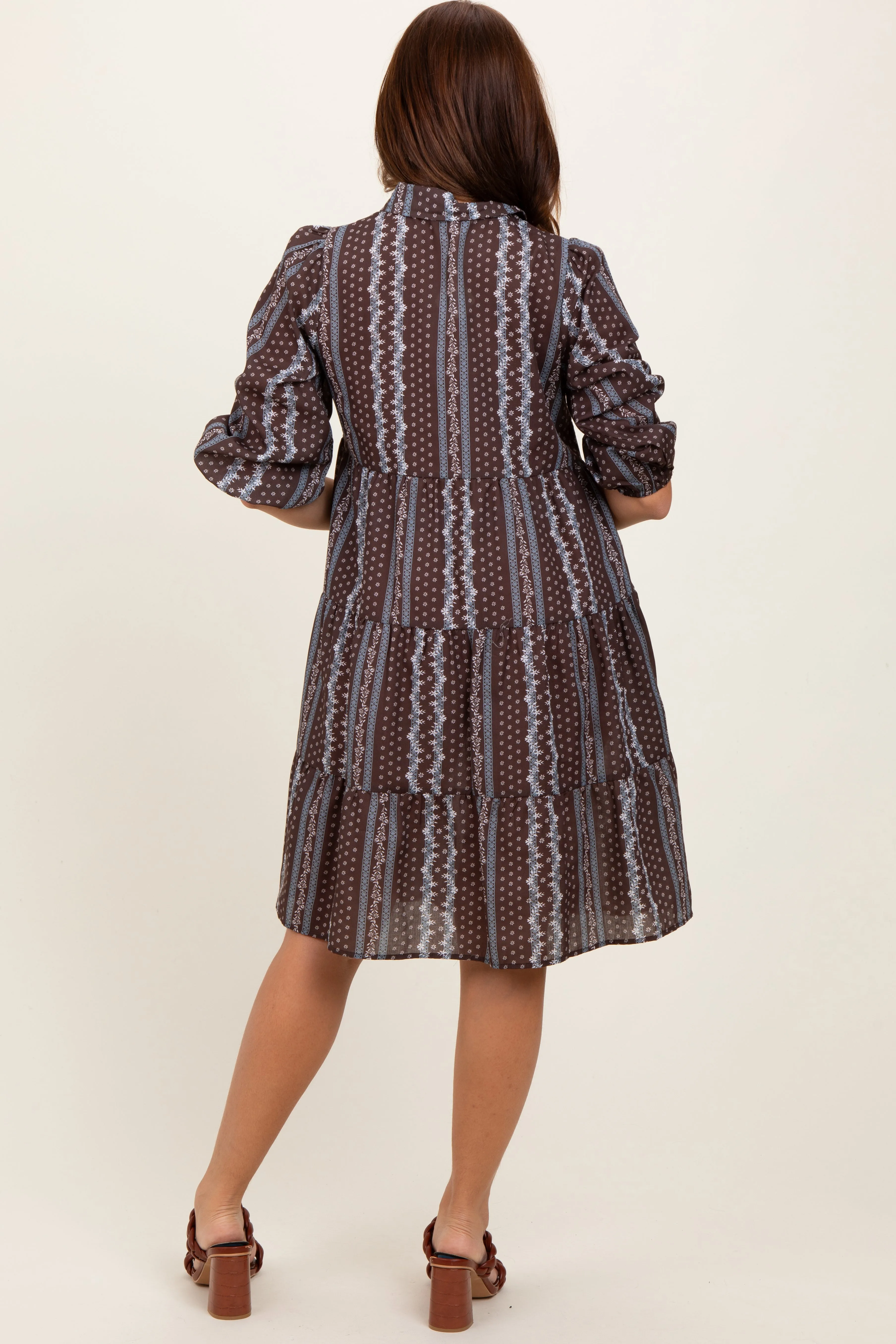 Brown Floral Striped Button Down Midi Dress sold by Pinkblush product image thumbnail 3
