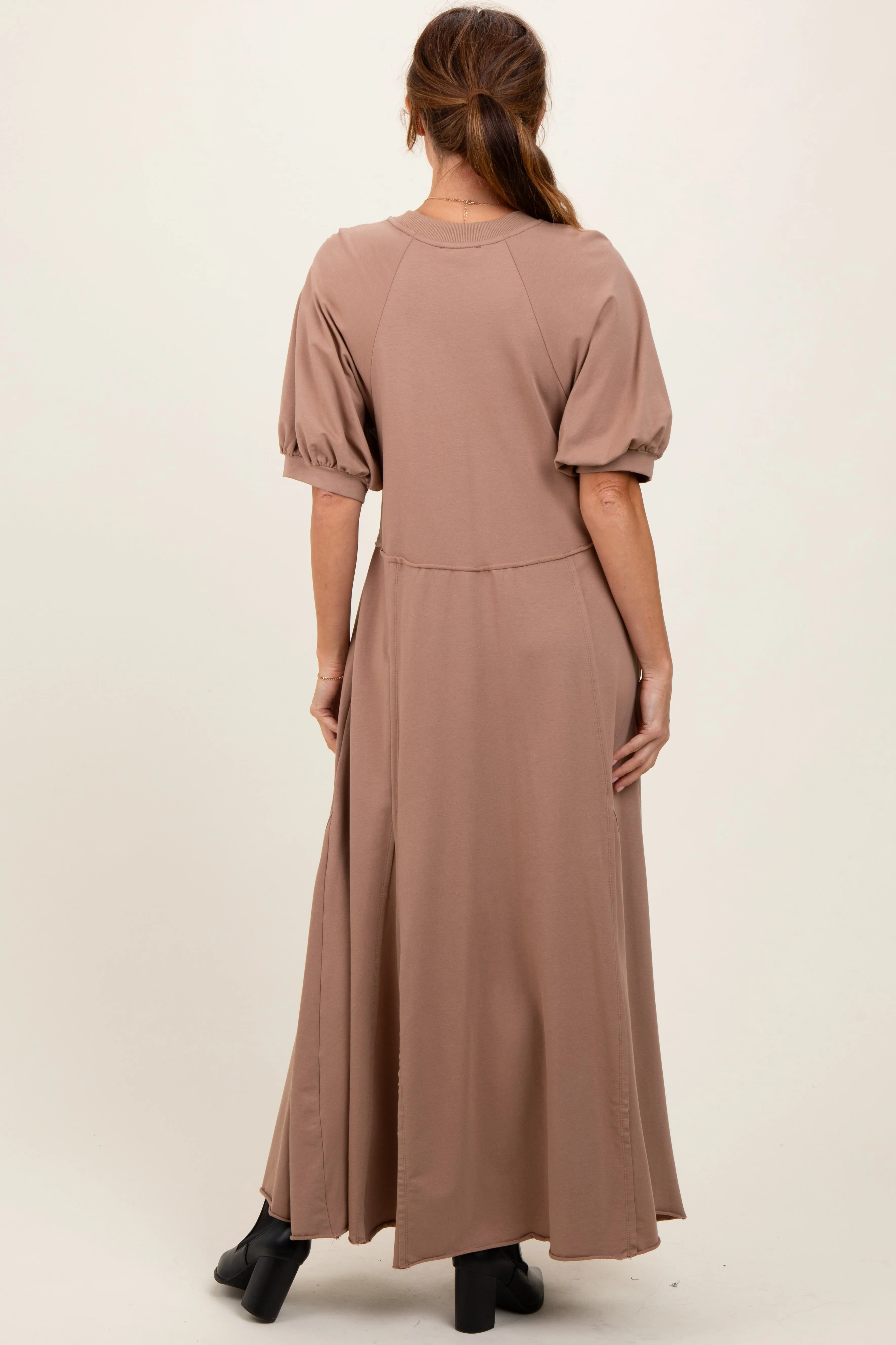 Taupe Puff Sleeve Basic Midi Dress sold by Pinkblush product image thumbnail 2