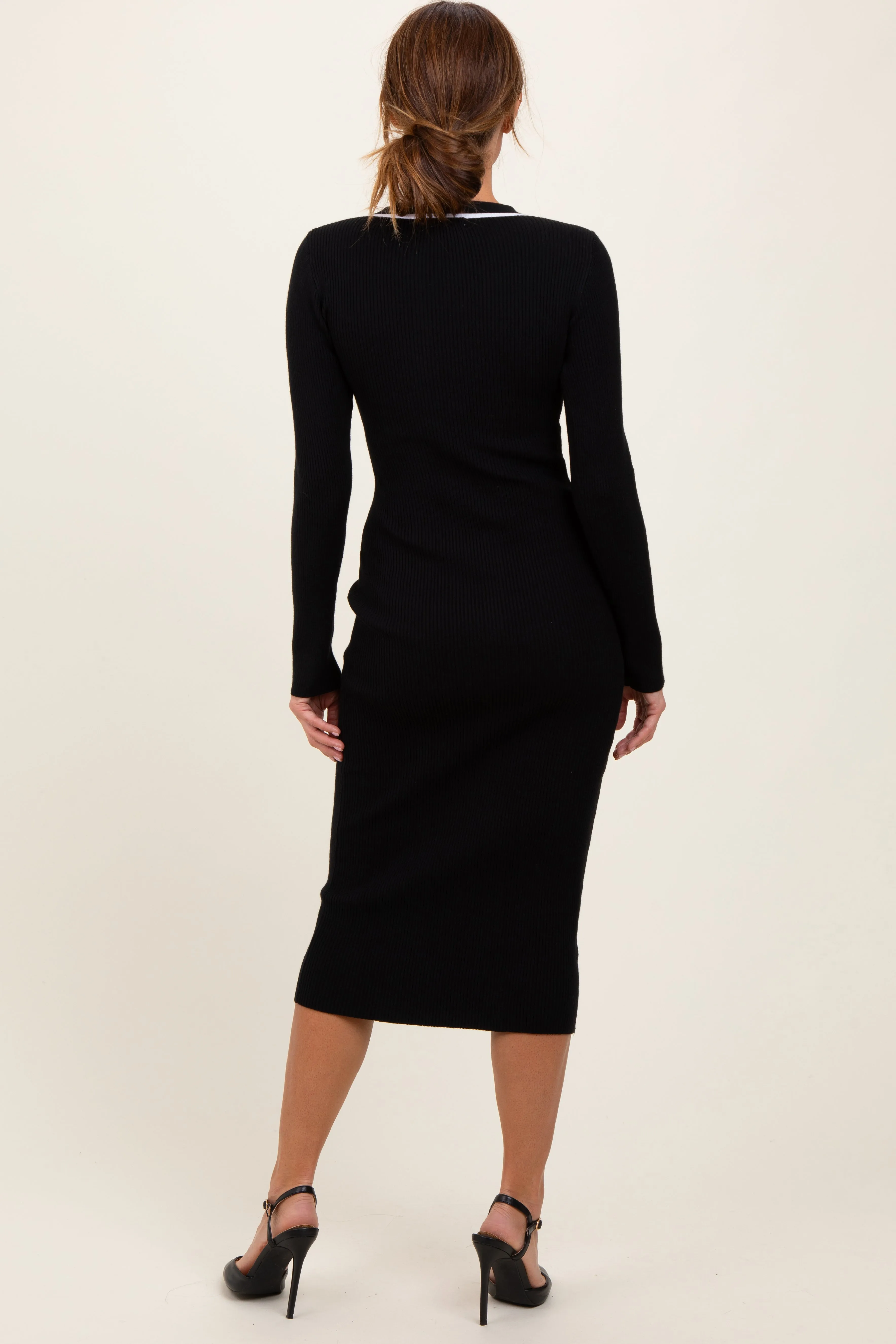 Black Knit Contrast Stripe Button Down Dress sold by Pinkblush product image thumbnail 4