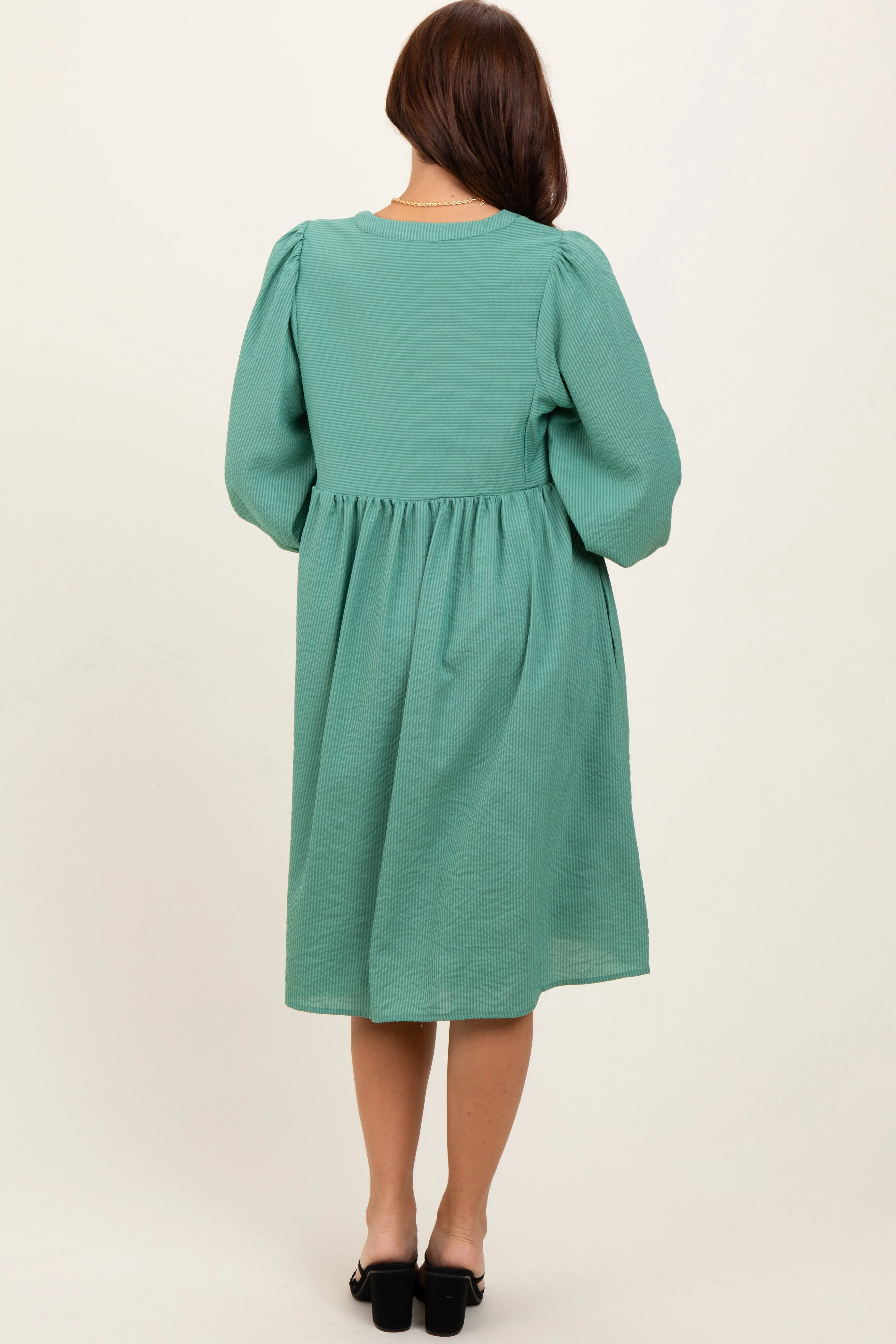 Mint Green Pin Stripe Split Neckline Midi Dress sold by Pinkblush product image thumbnail 2