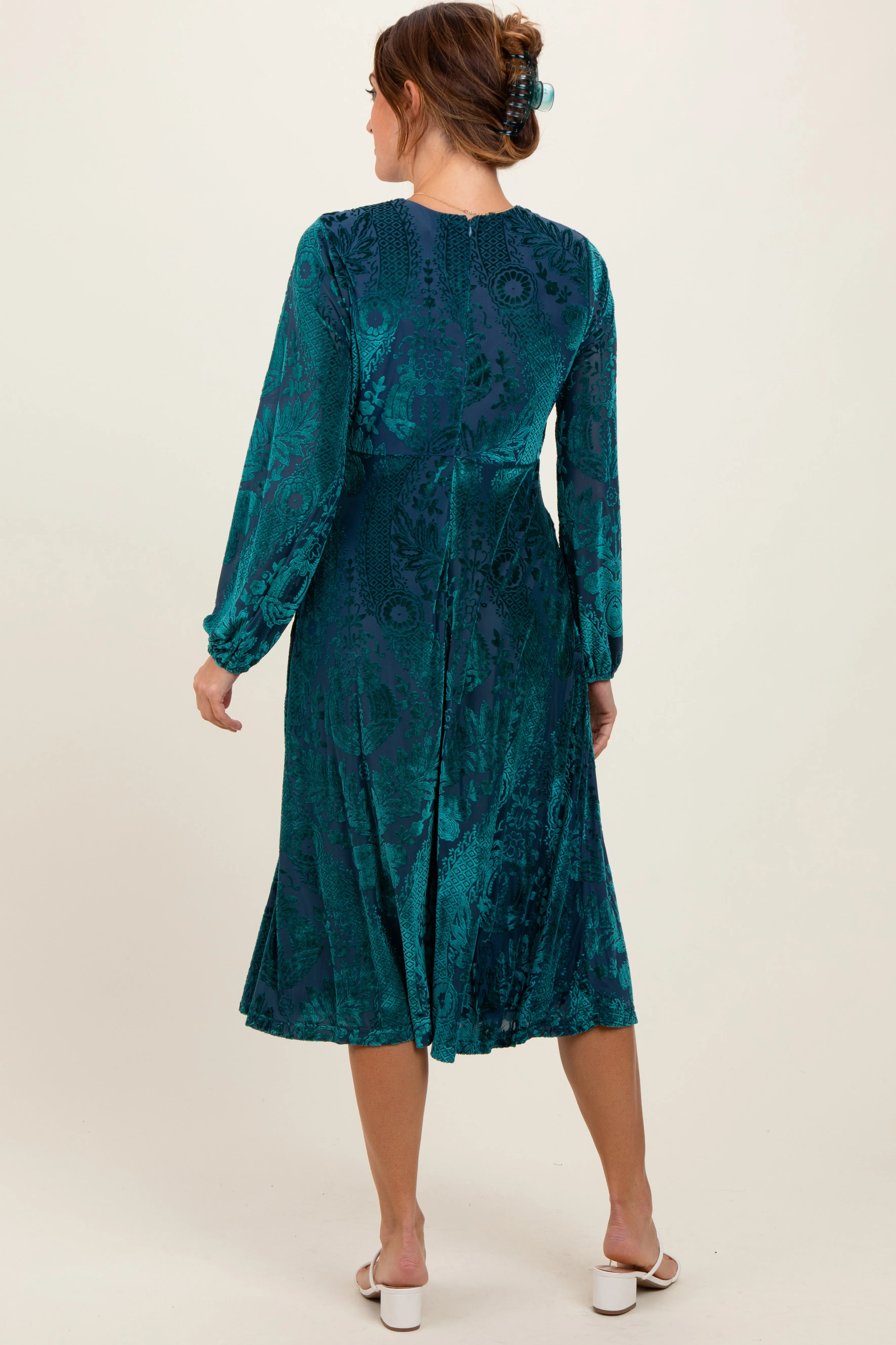 Forest Green Velvet Damask Midi Dress sold by Pinkblush product image thumbnail 4
