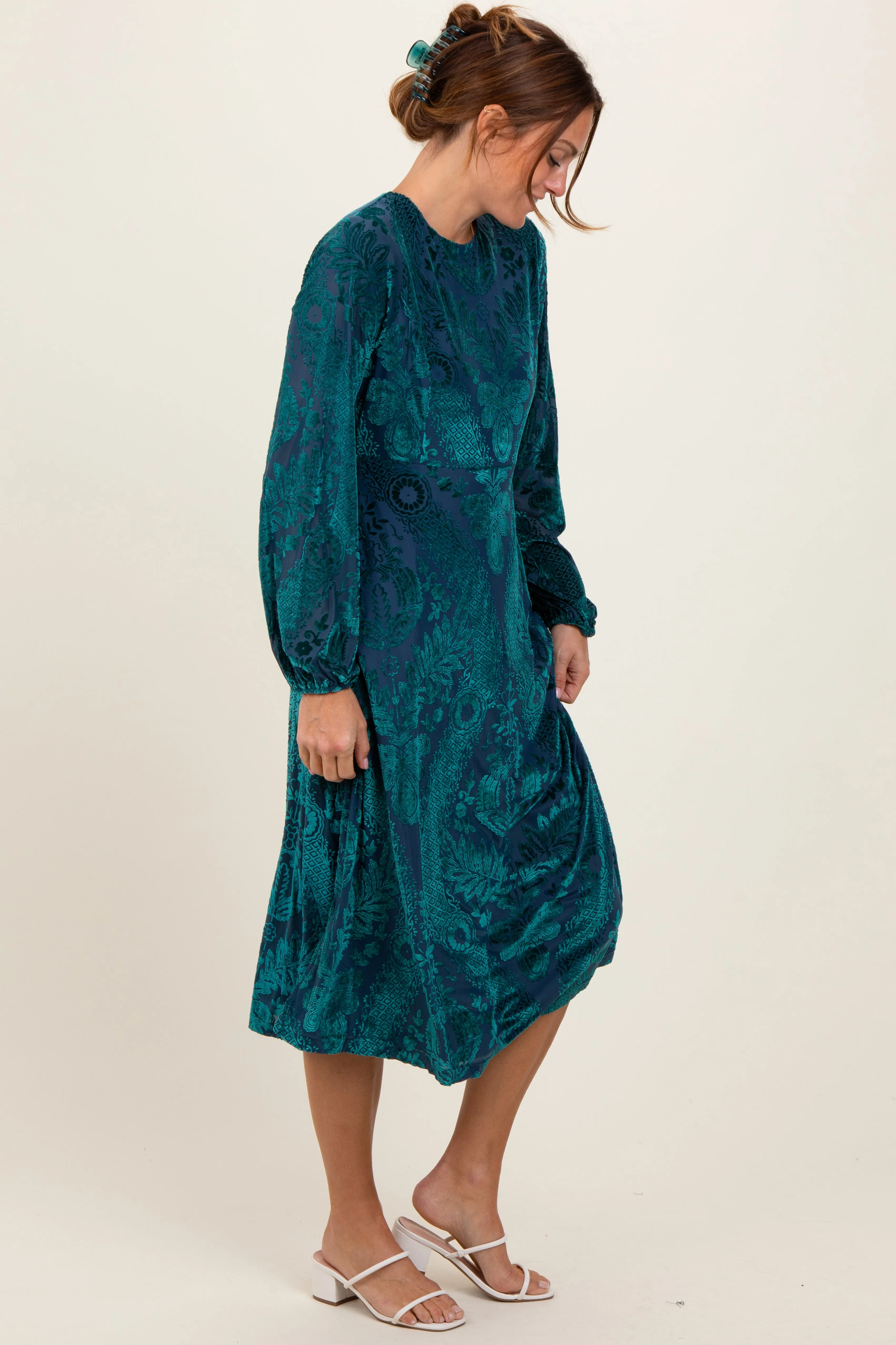 Forest Green Velvet Damask Midi Dress sold by Pinkblush product image thumbnail 3