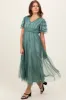 Teal Ruffle Accent Mesh Overlay Maxi Dress sold by Pinkblush