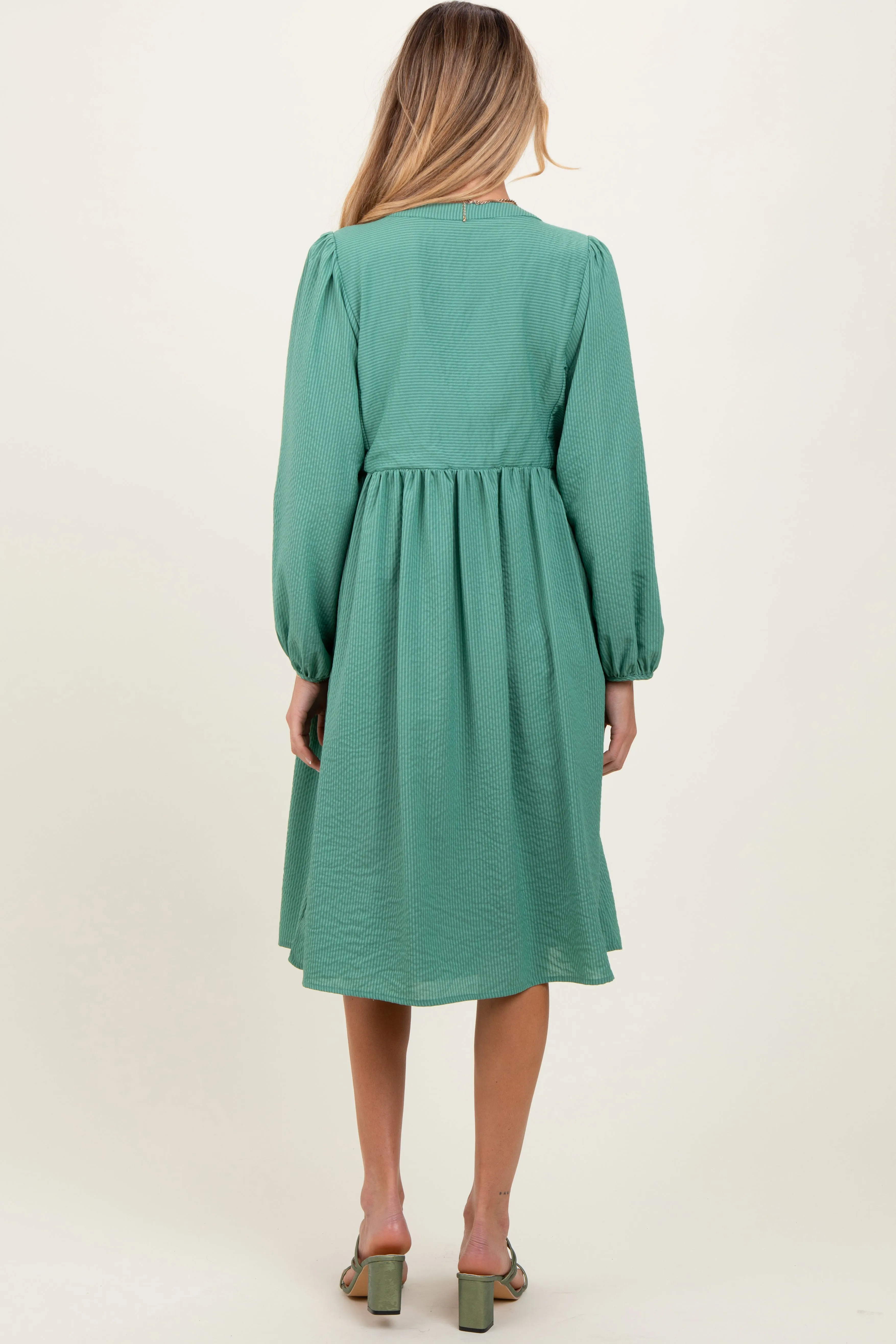 Mint Green Pin Stripe Split Neckline Maternity Midi Dress sold by Pinkblush product image thumbnail 3