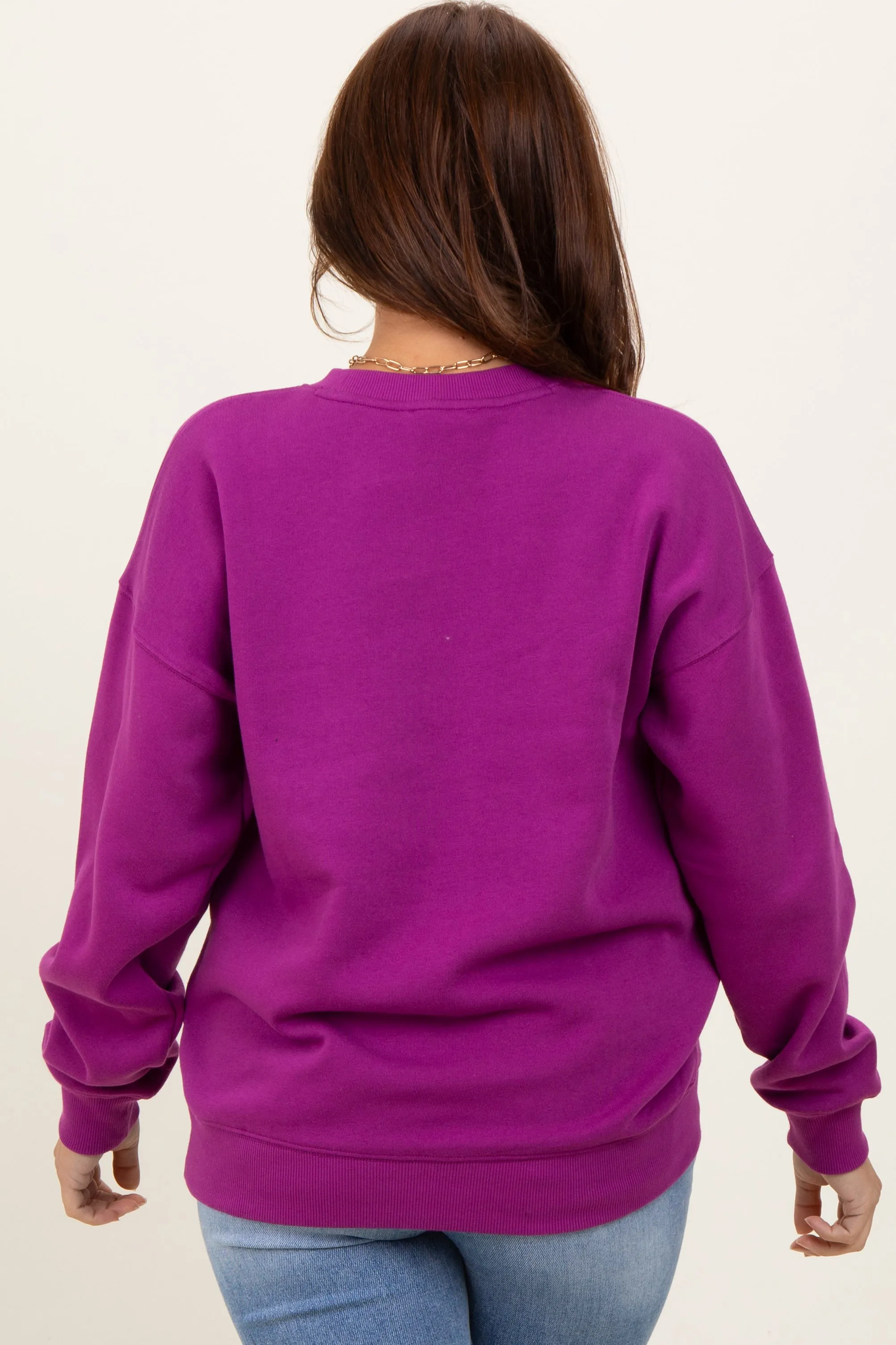Magenta Fleece Crew Neck Relaxed Fit Sweatshirt sold by Pinkblush product image thumbnail 3