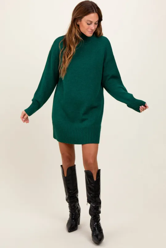Forest Green Turtle Neck Mini Sweater Dress sold by Pinkblush