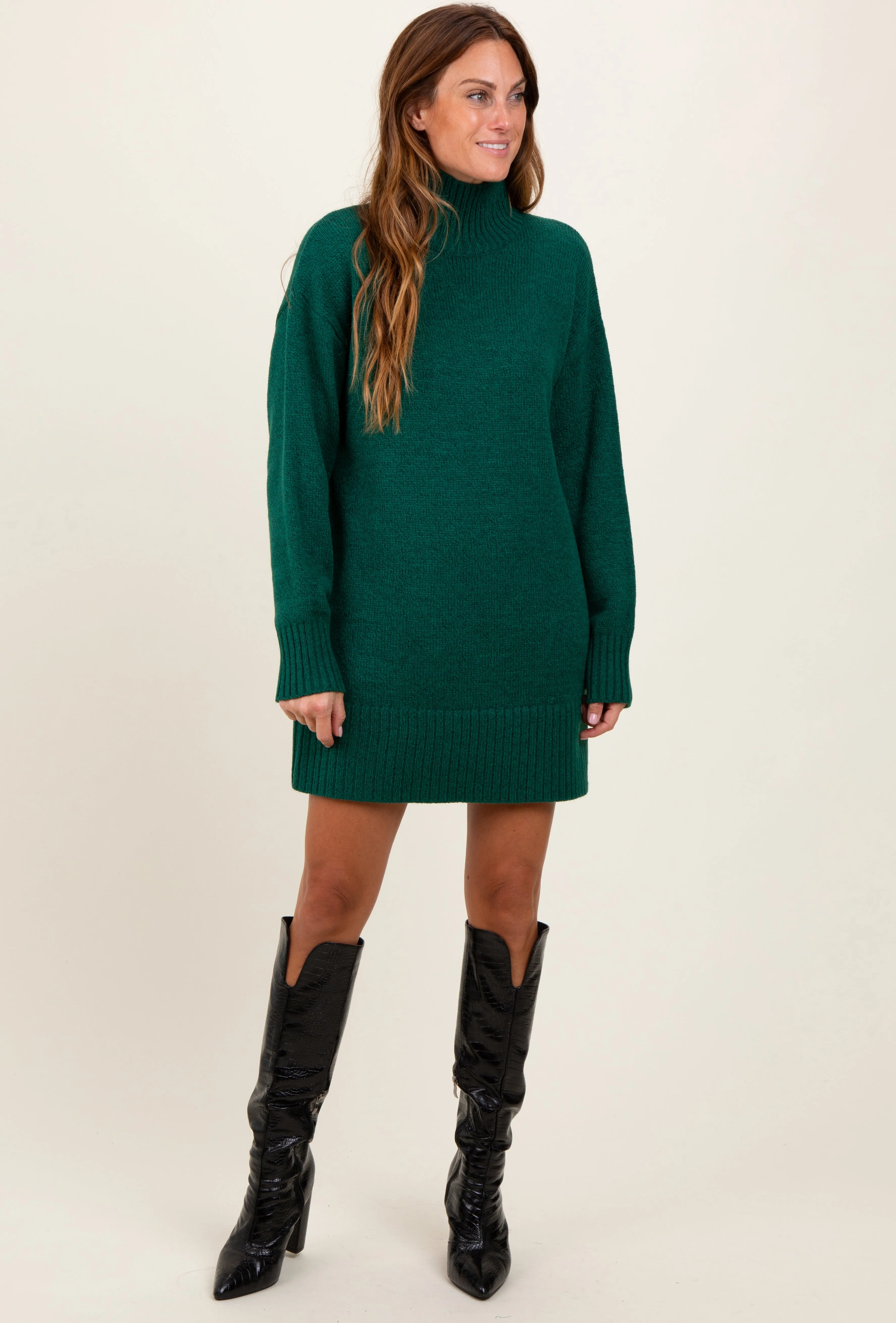 Forest Green Turtle Neck Mini Sweater Dress sold by Pinkblush product image thumbnail 2
