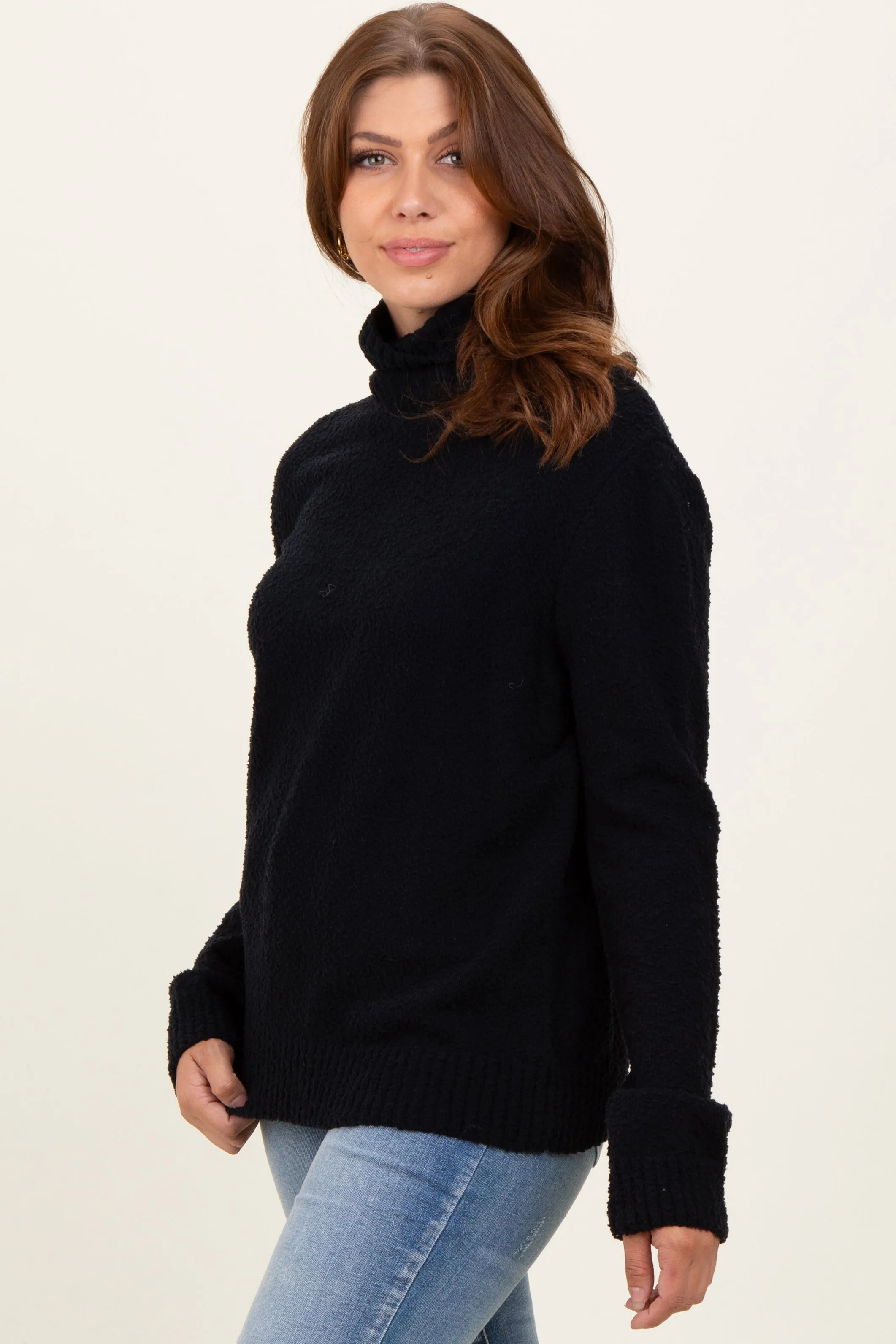 Black Turtleneck Chenille Knit Sweater sold by Pinkblush product image thumbnail 3
