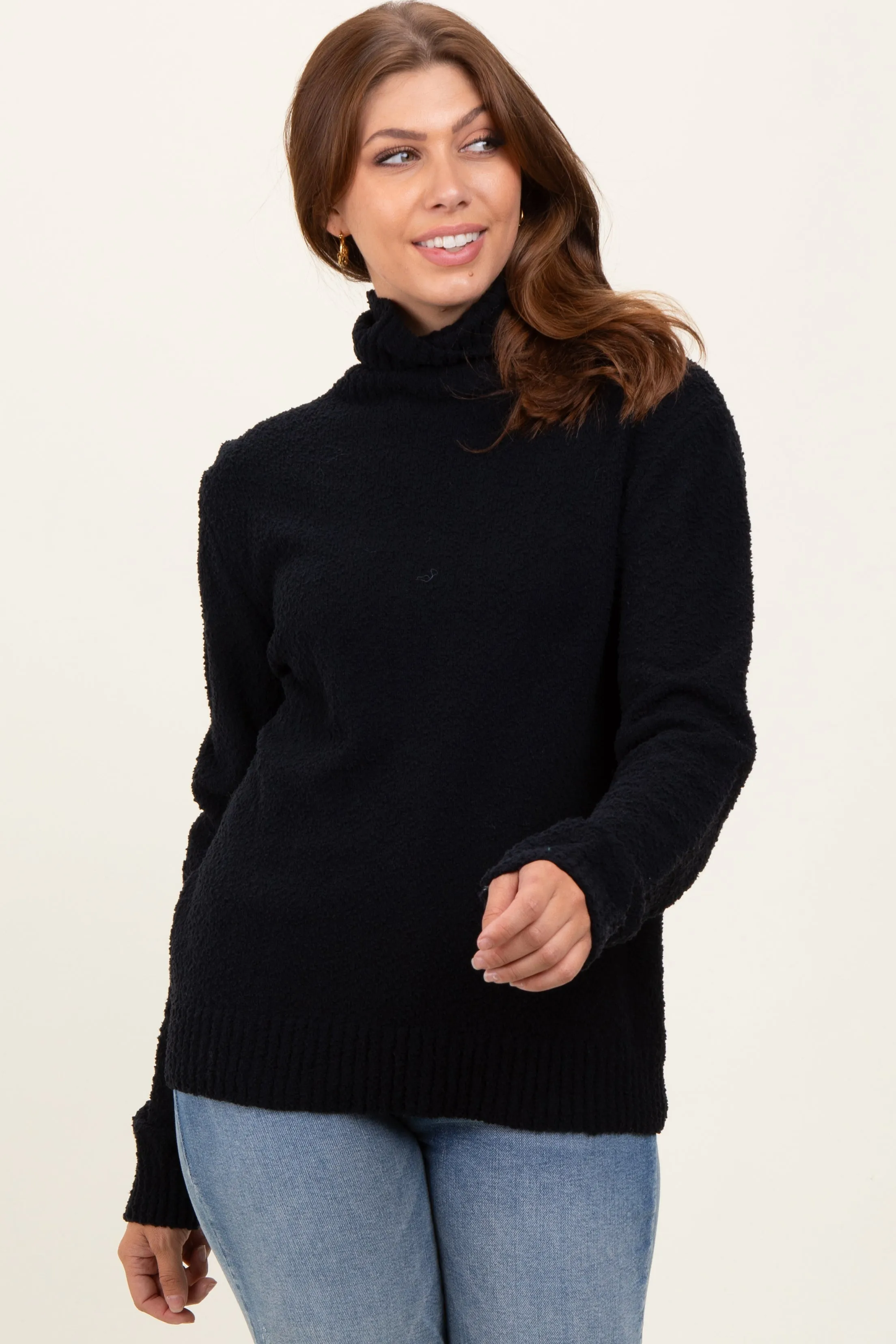 Black Turtleneck Chenille Knit Sweater sold by Pinkblush