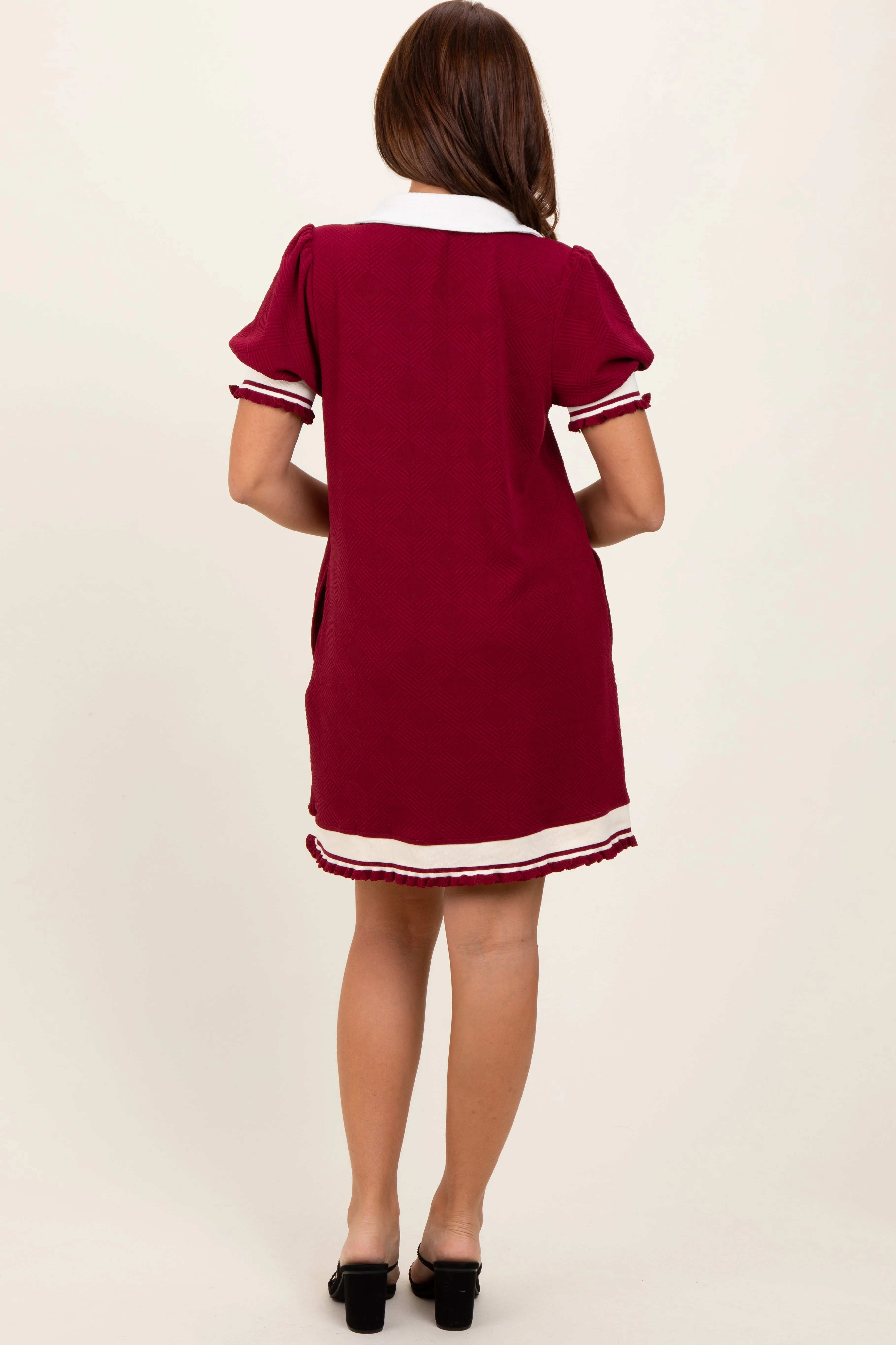 Burgundy Knit Contrast Trim Collared Mini Dress sold by Pinkblush product image thumbnail 3