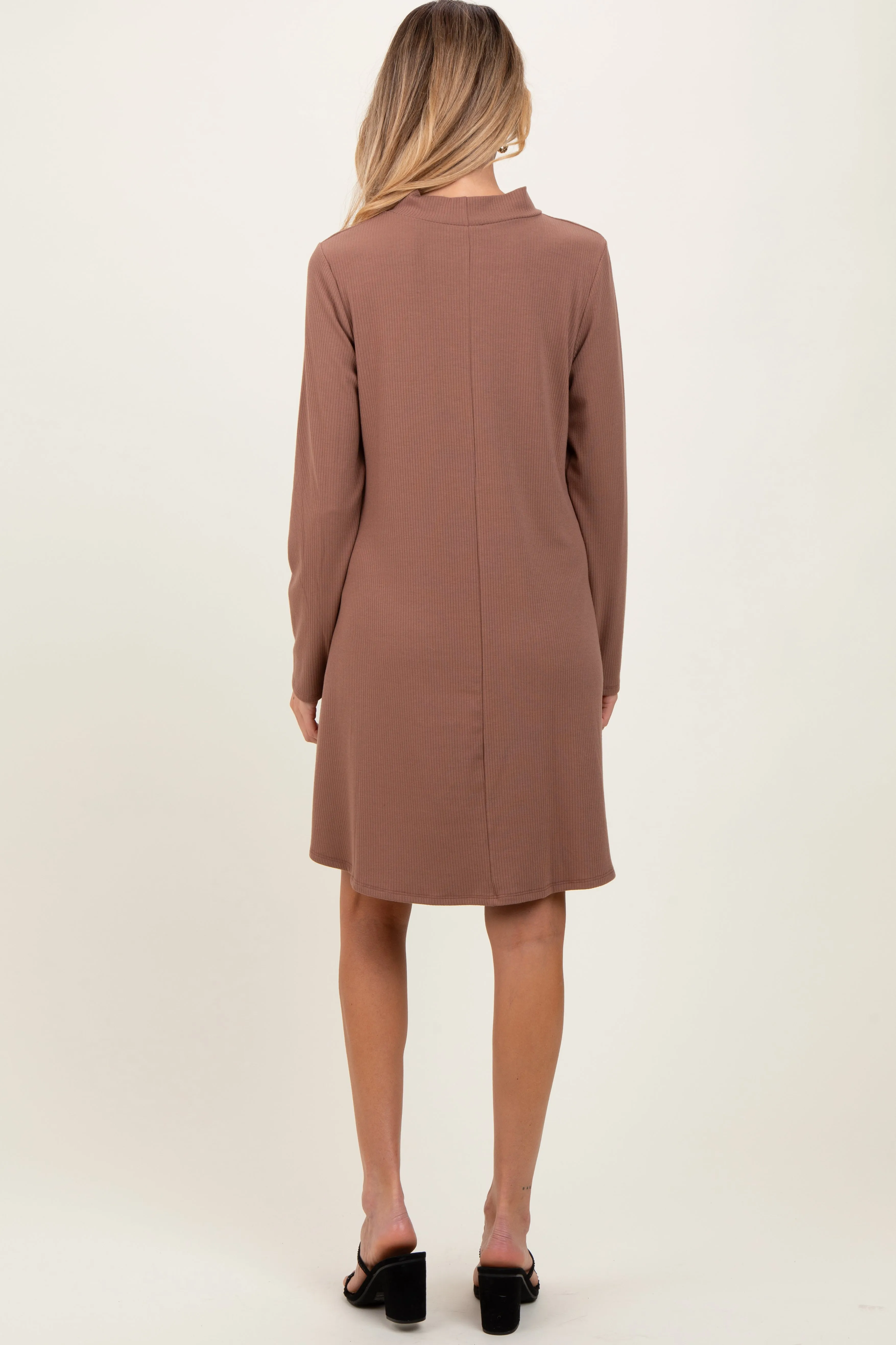 Mocha Ribbed Mock Neck Long Sleeve Basic Maternity Dress sold by Pinkblush product image thumbnail 3